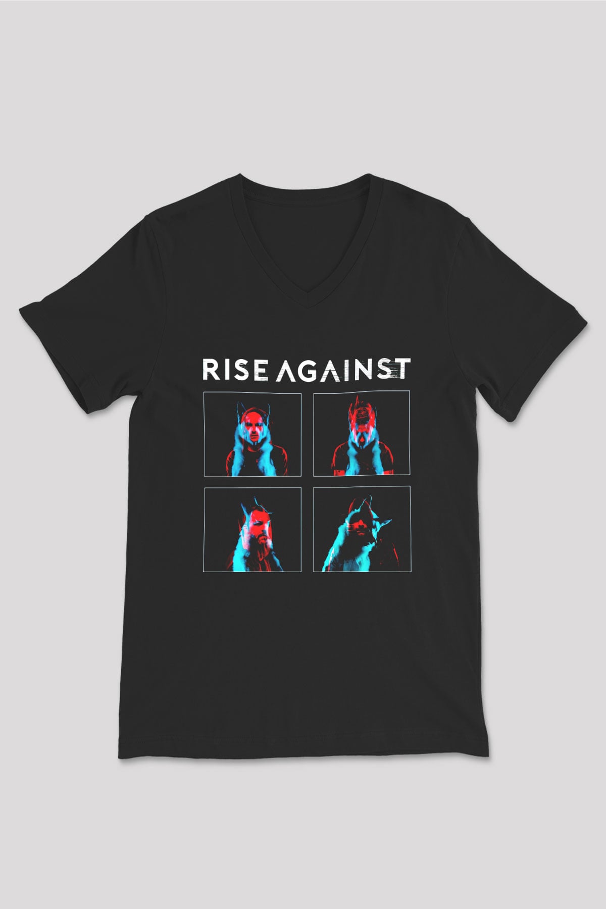 Rise Against Siyah Unisex V Yaka Tişört T-Shirt