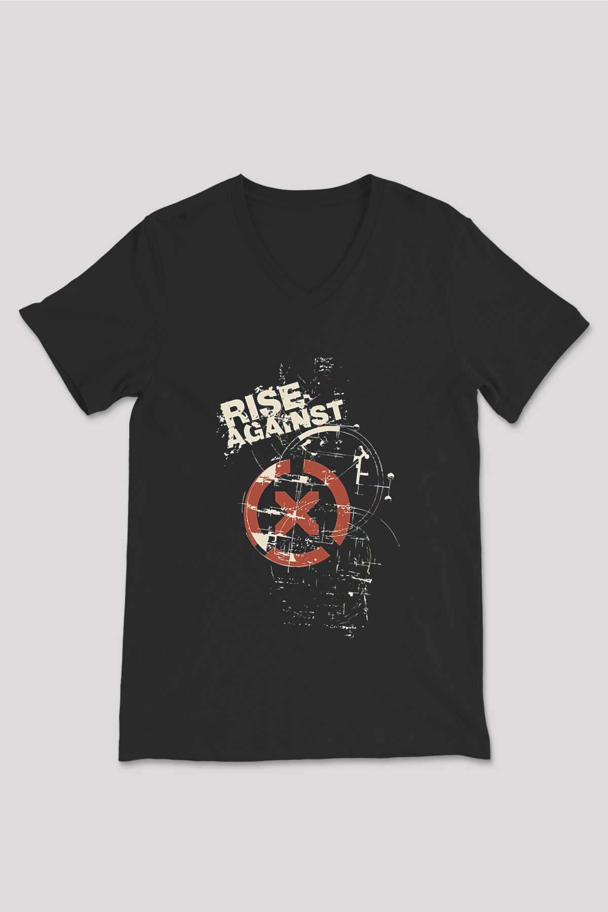 Rise Against Siyah Unisex V Yaka Tişört T-Shirt