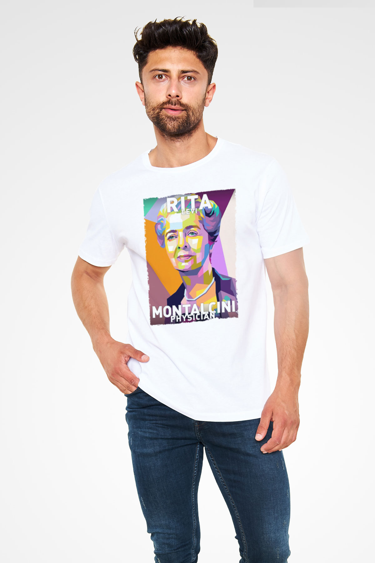 Rita Levi Montalcini Baskılı Unisex Beyaz Tişört - Tshirt