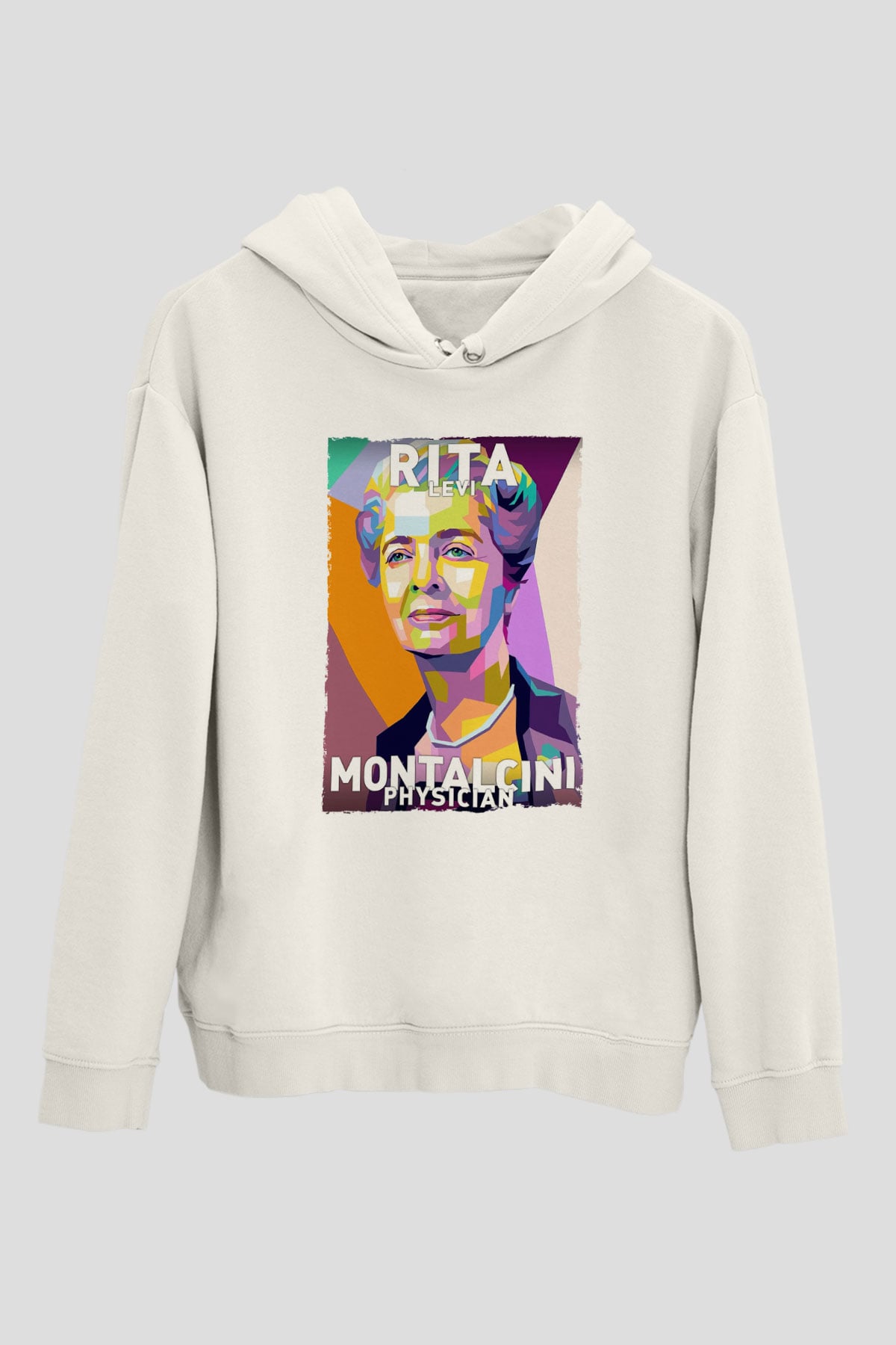 Rita Levi Montalcini Baskılı Unisex Ekru Hoodie