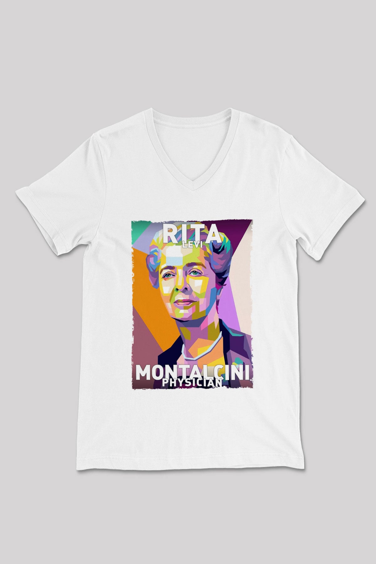 Rita Levi Montalcini Baskılı Unisex V Yaka Beyaz Tişört - Tshirt