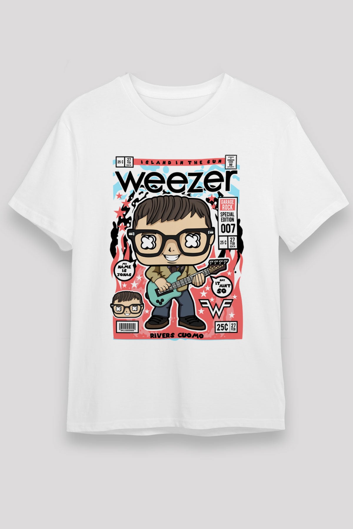 Rivers Cuomo Weezer Baskılı Unisex Beyaz Tişört