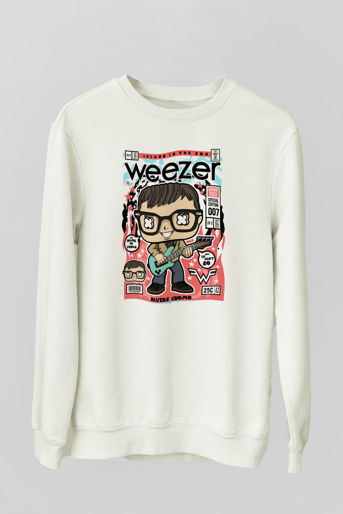 Rivers Cuomo Weezer Baskılı Unisex Beyaz Sweatshirt