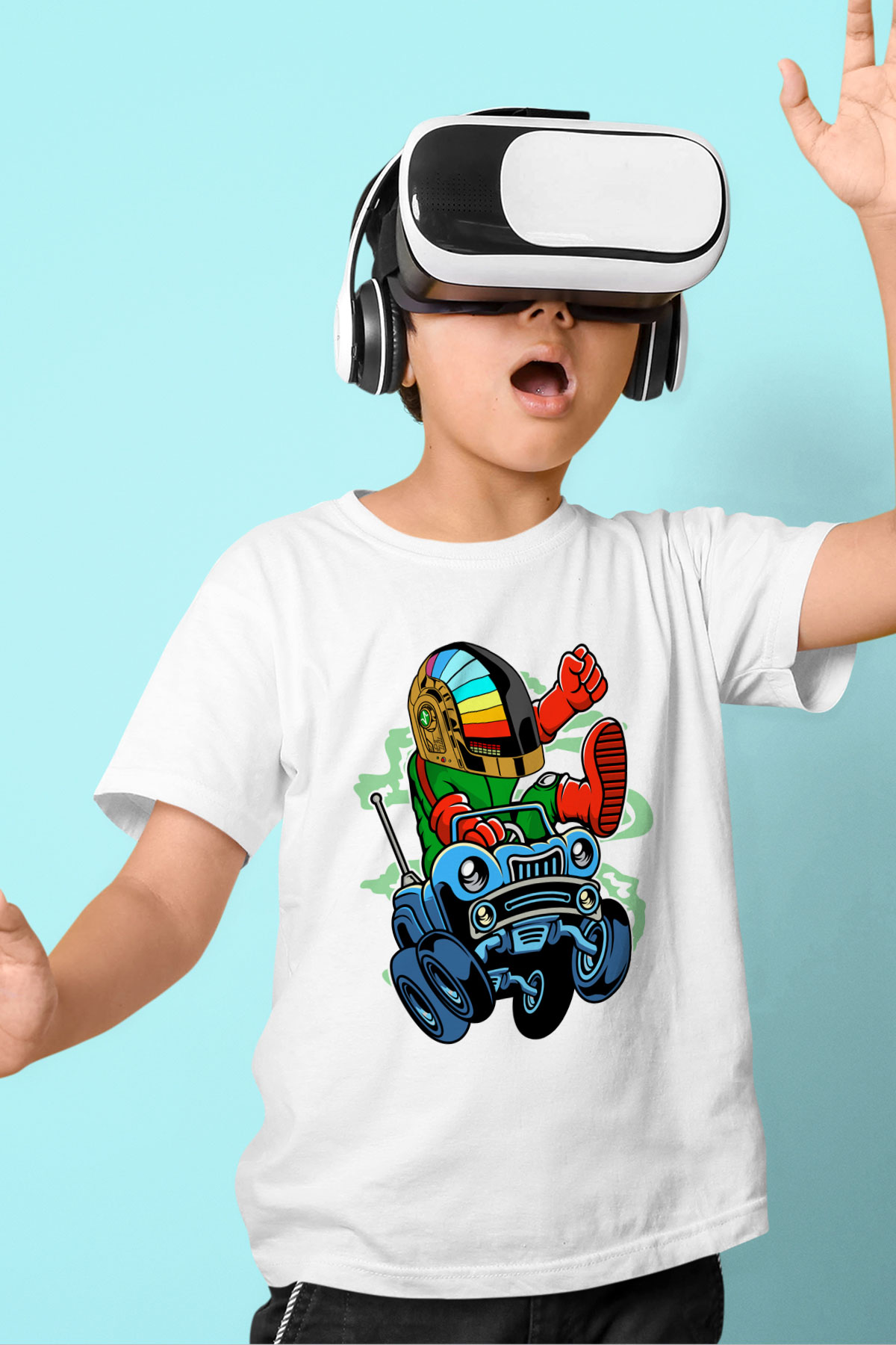 Road Daft Punk Baskılı Beyaz Unisex Çocuk Tişört