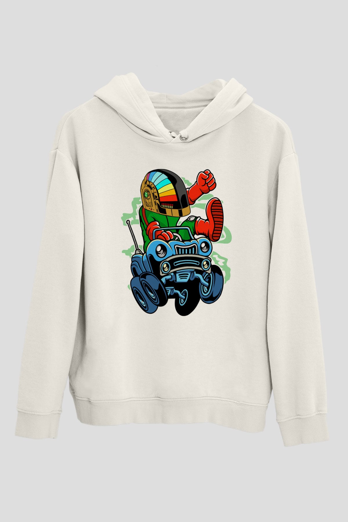 Road Daft Punk Baskılı Beyaz Unisex Hoodie