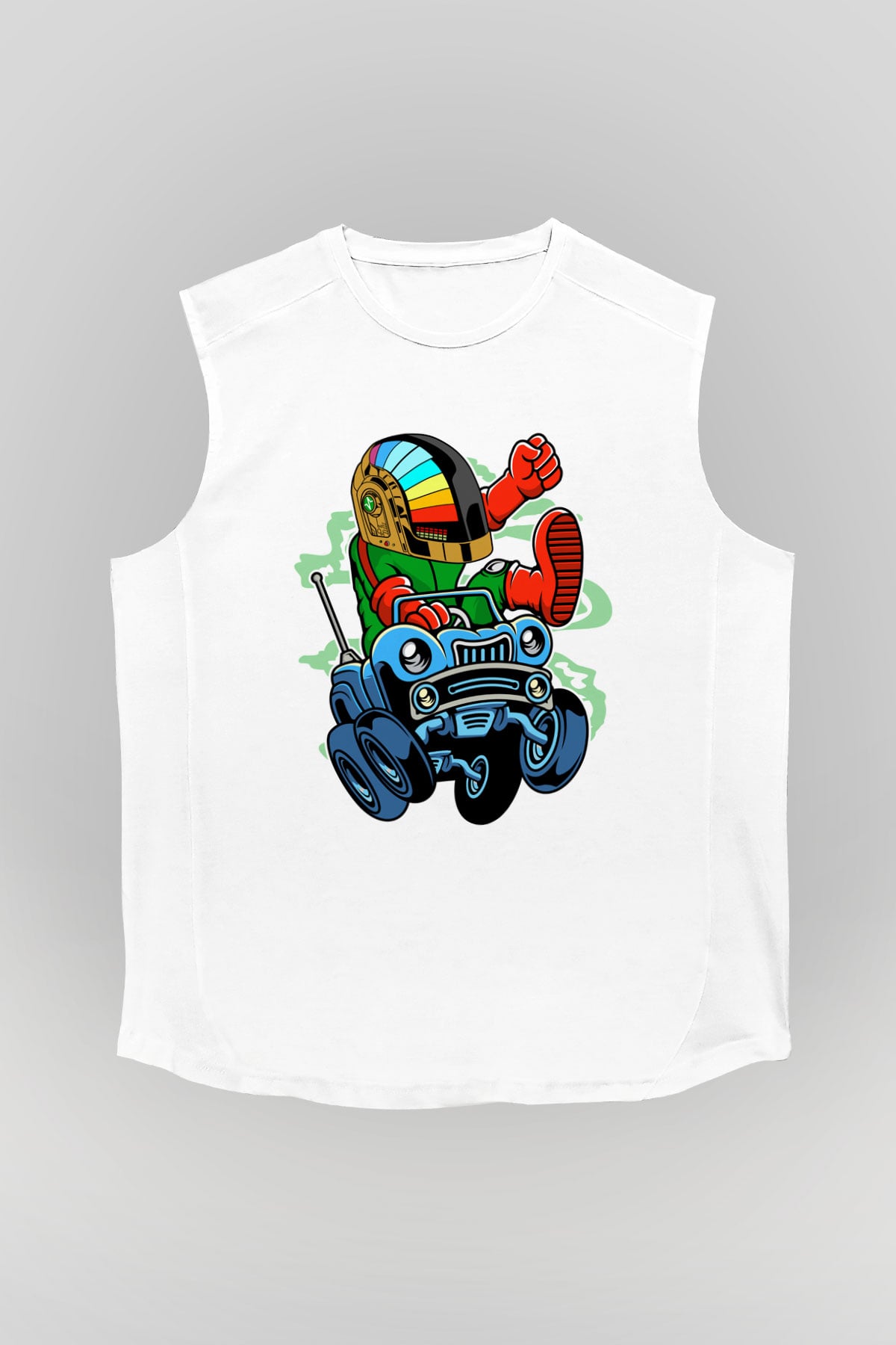 Road Daft Punk Baskılı Beyaz Unisex Kolsuz Tişört