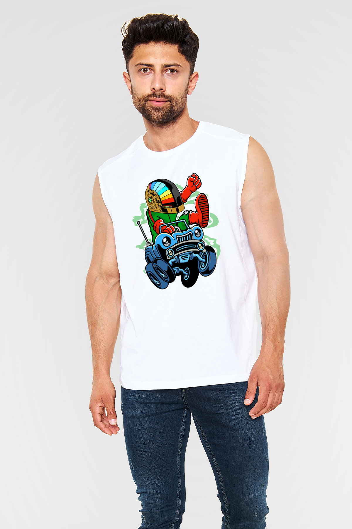 Road Daft Punk Baskılı Beyaz Unisex Kolsuz Tişört