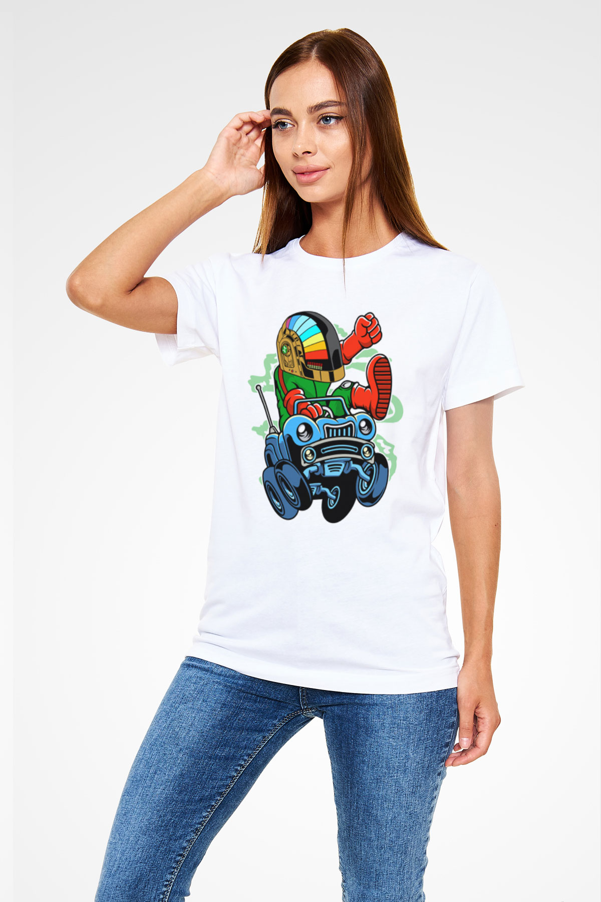 Road Daft Punk Baskılı Beyaz Unisex Tişört