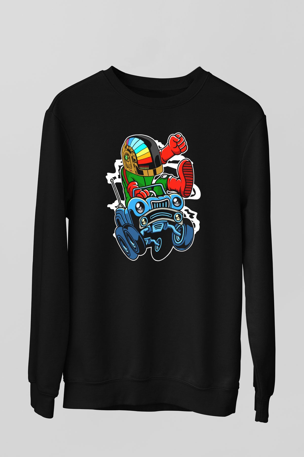 Road Daft Punk Baskılı Siyah Unisex Sweatshirt