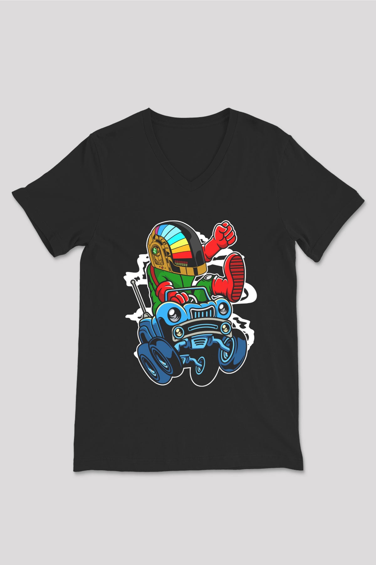 Road Daft Punk Baskılı Siyah Unisex V Yaka Tişört