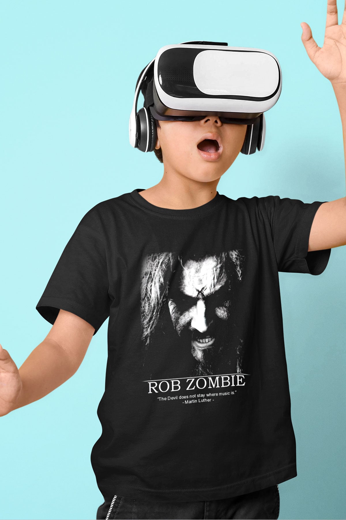 Rob Zombie Baskılı Siyah Unisex Çocuk Tişört
