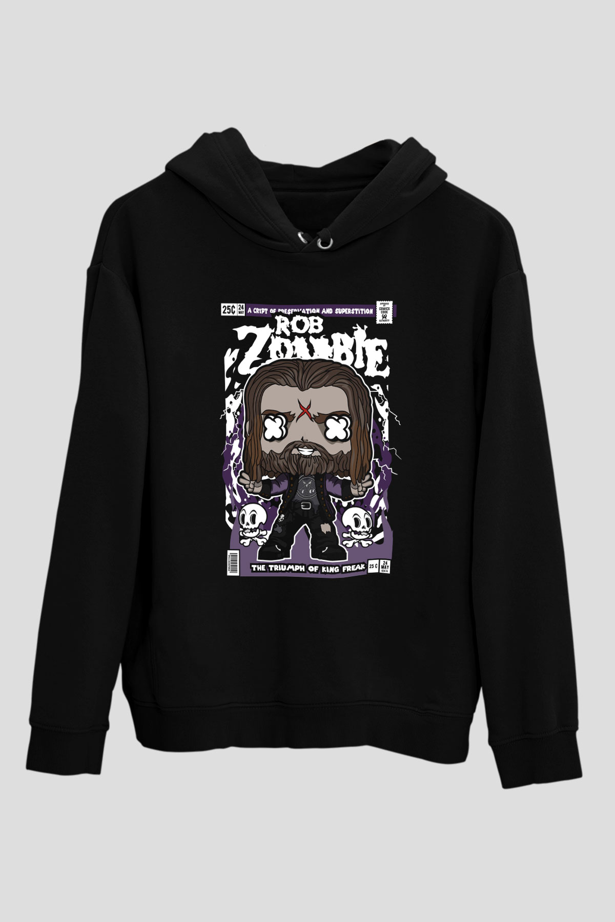 Rob Zombie Baskılı Unisex Siyah Hoodie