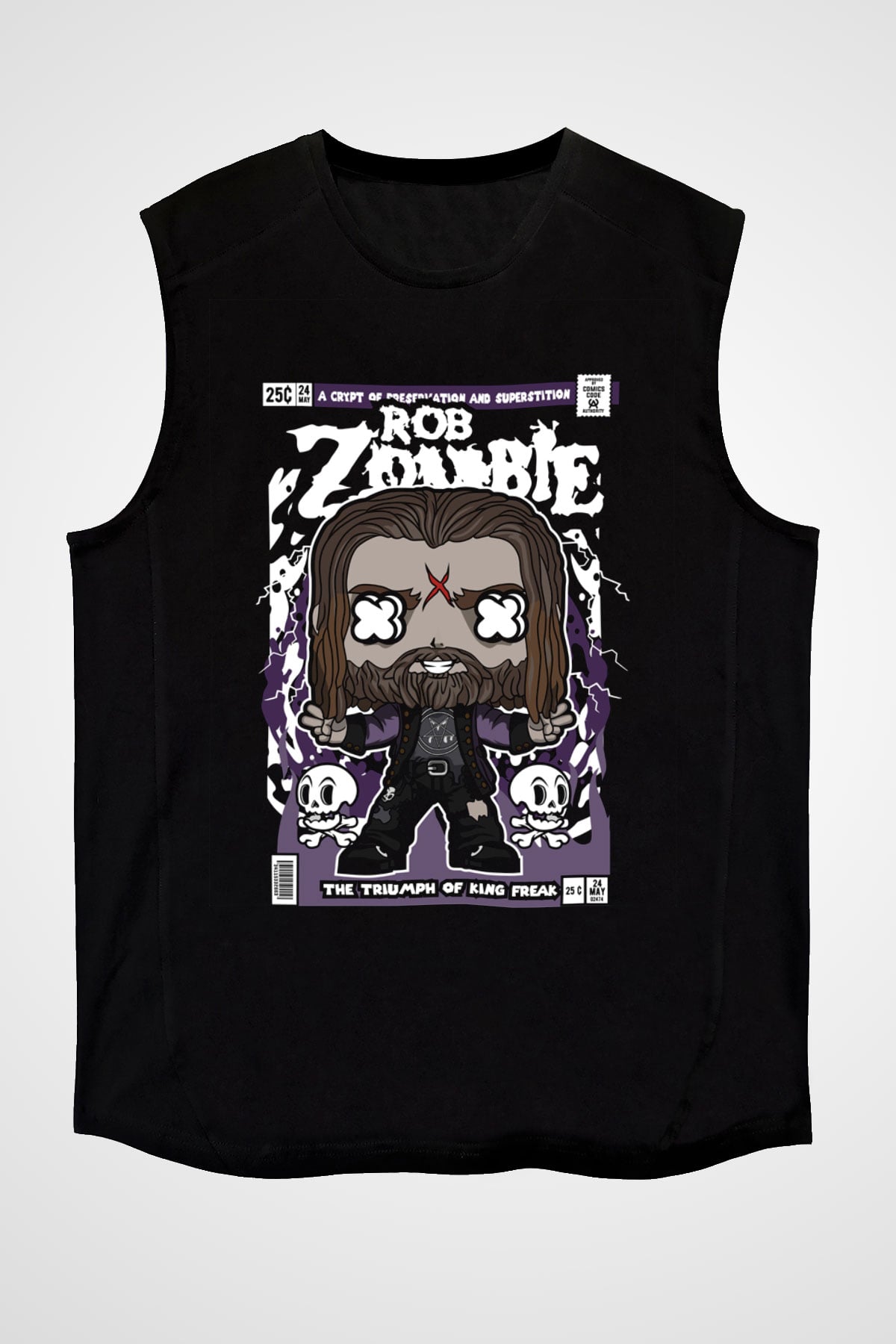 Rob Zombie Baskılı Unisex Siyah Kolsuz Tişört