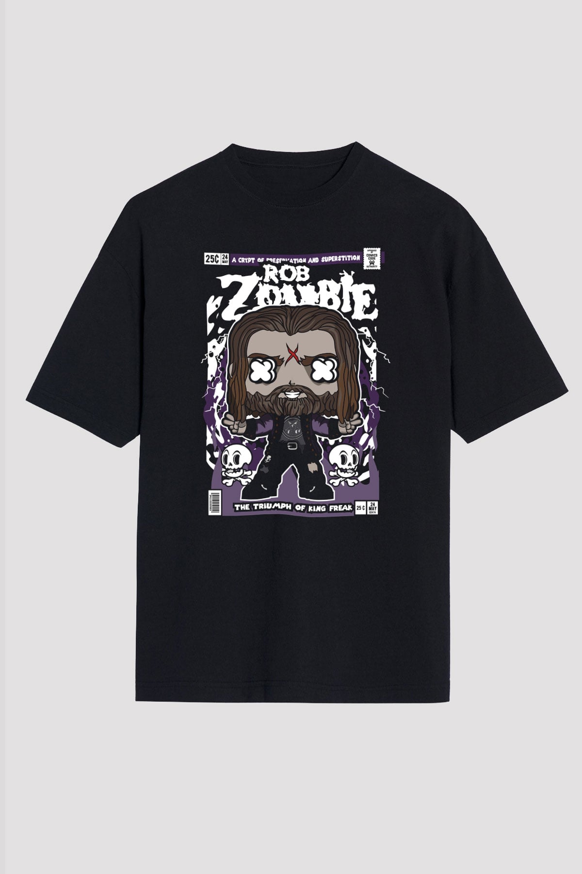 Rob Zombie Baskılı Unisex Siyah Oversize Tişört