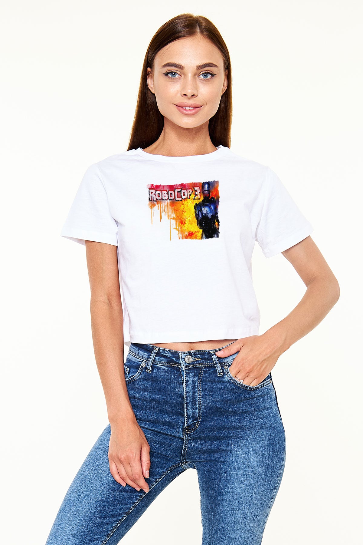RoboCop Beyaz  Crop Top Tişört