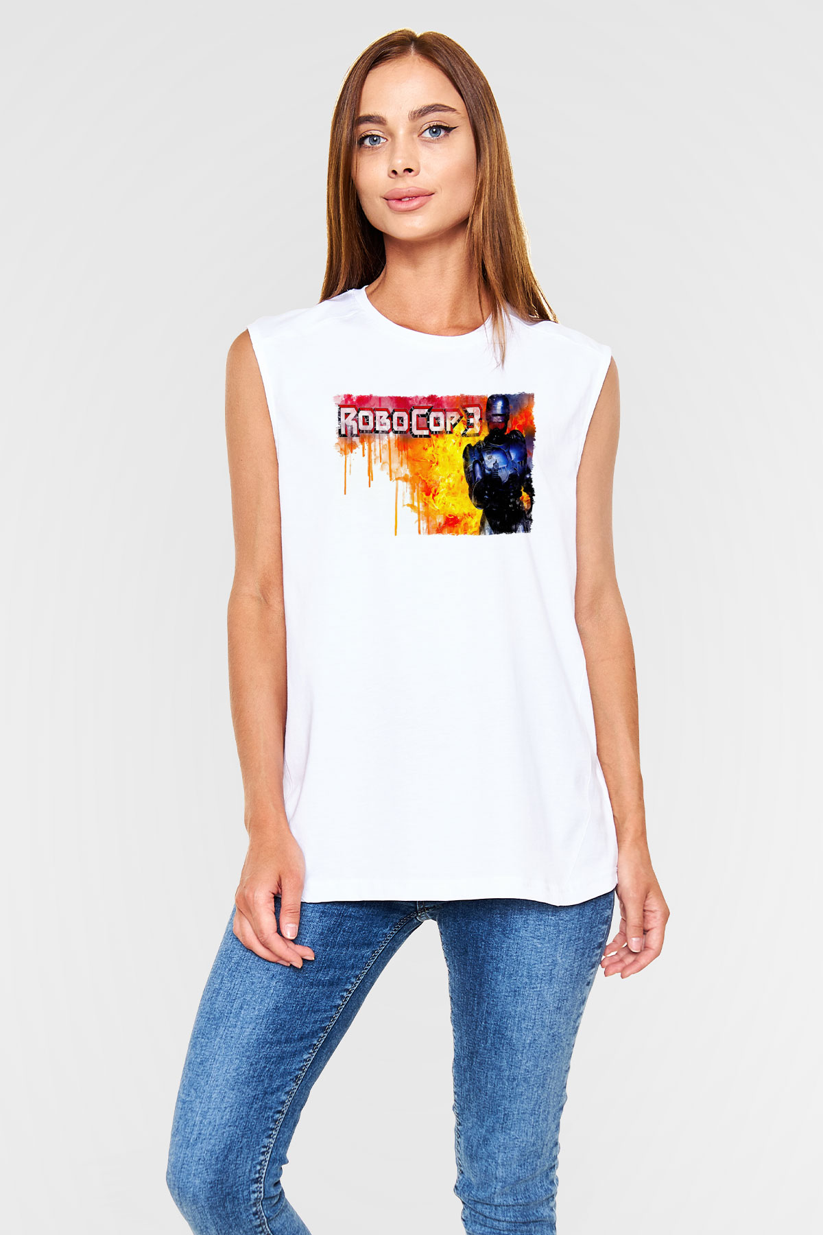 RoboCop Beyaz Unisex Kolsuz Tişört