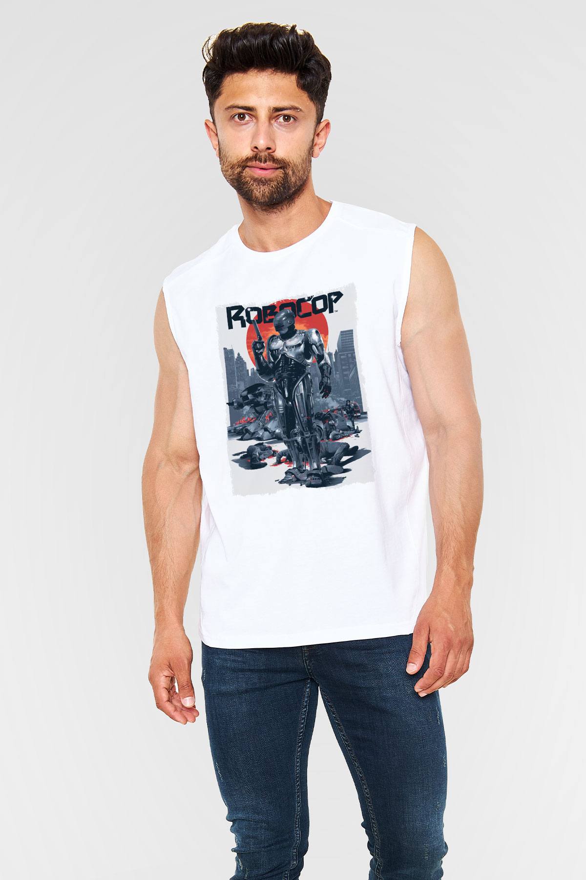 RoboCop Beyaz Unisex Kolsuz Tişört