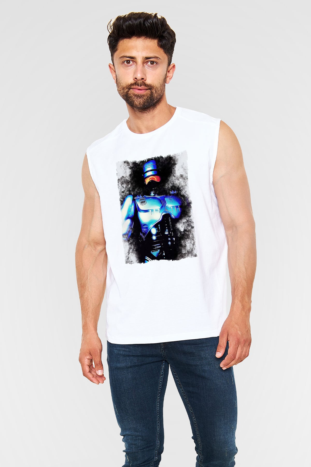 RoboCop Beyaz Unisex Kolsuz Tişört