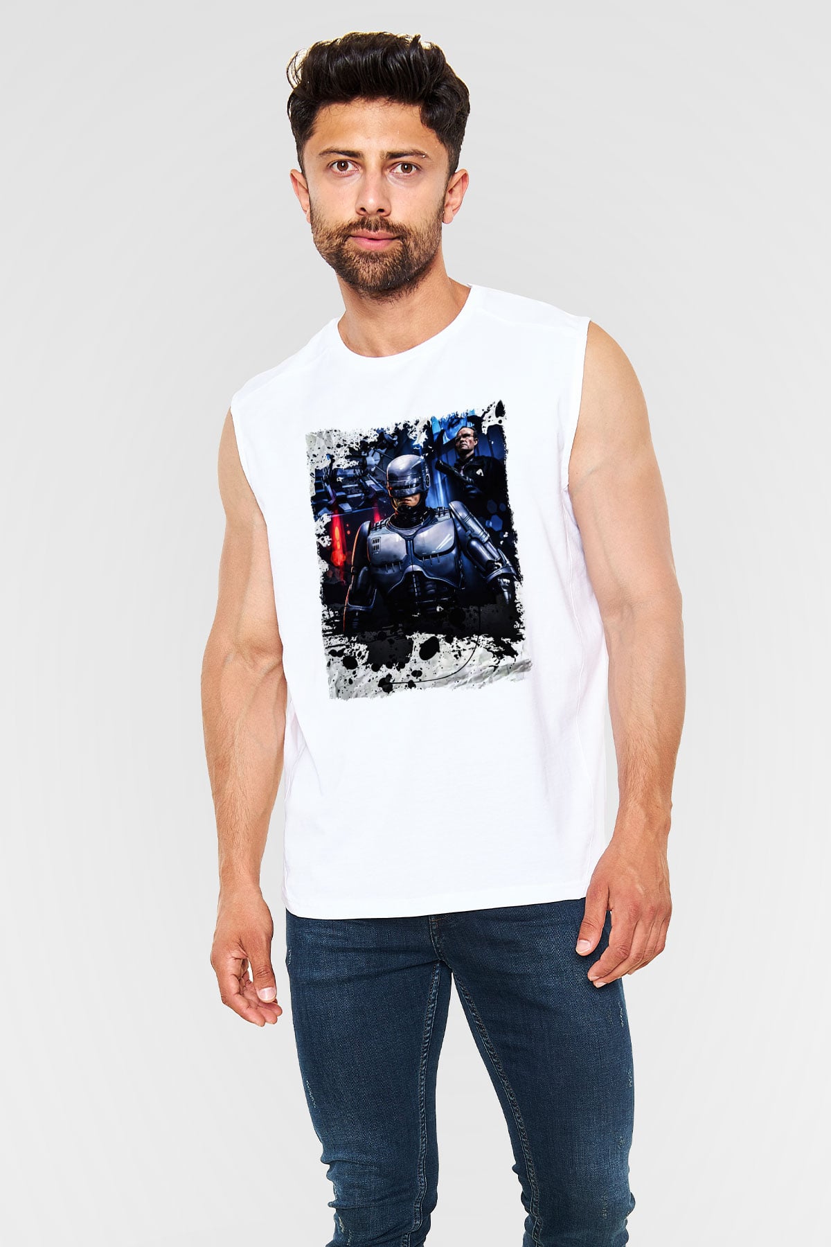 RoboCop Beyaz Unisex Kolsuz Tişört