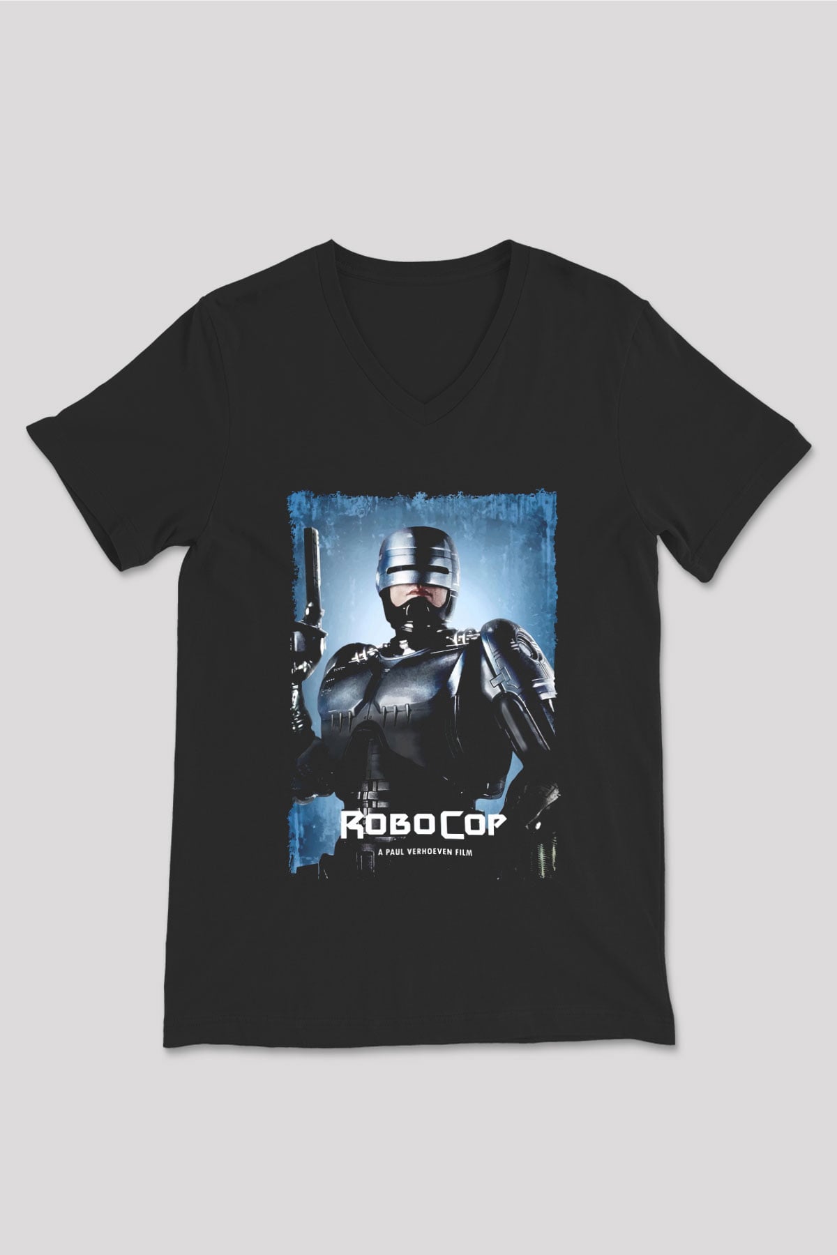 RoboCop Siyah Unisex V Yaka Tişört