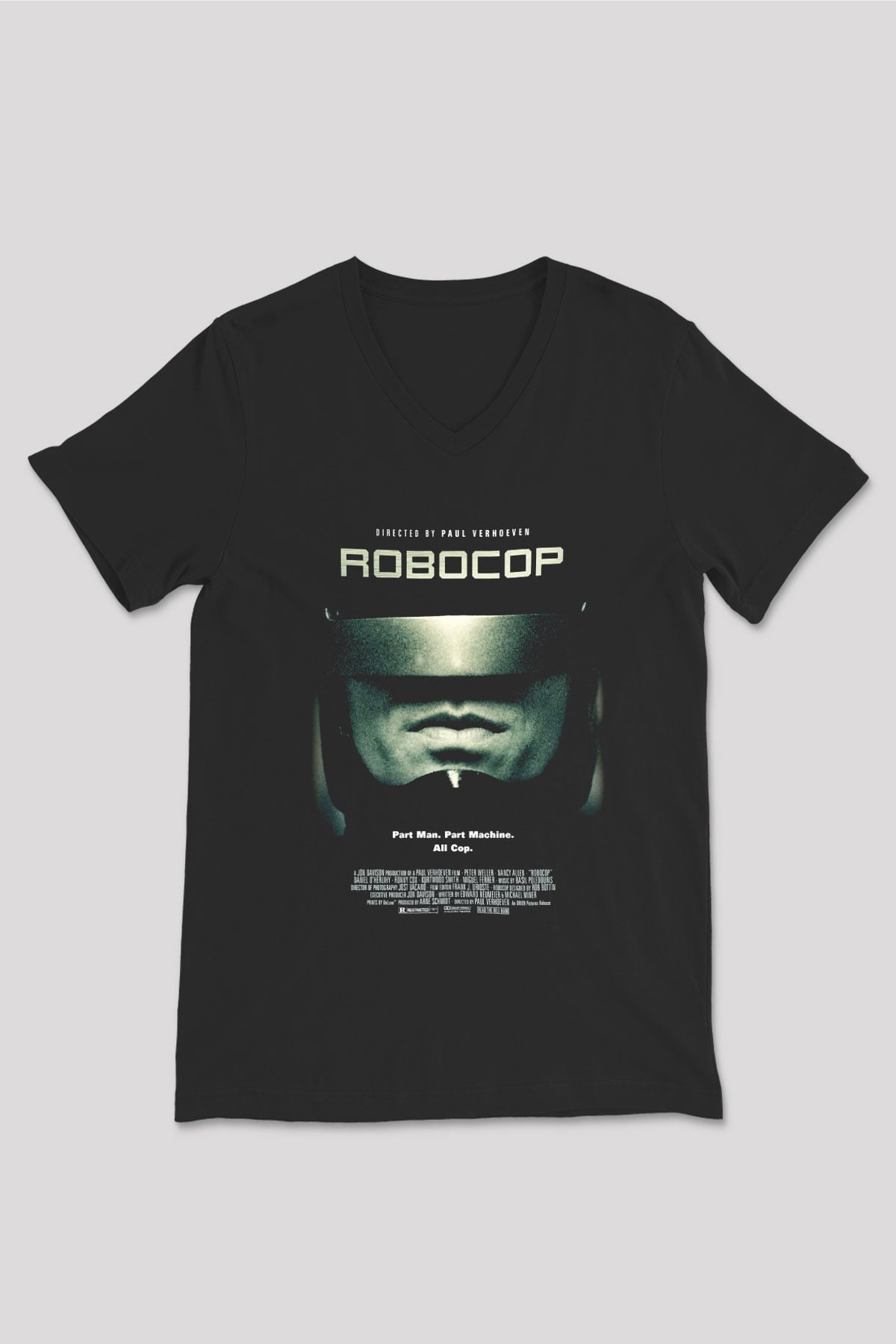 RoboCop Siyah Unisex V Yaka Tişört T-Shirt