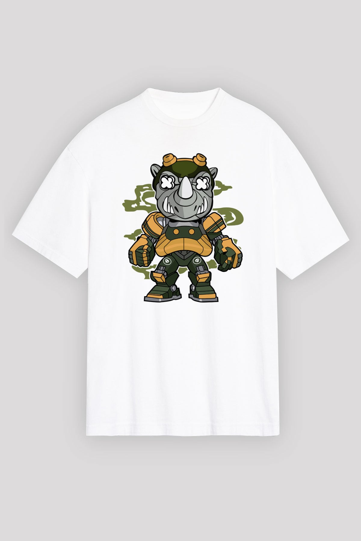 Rock Steady Mecha Baskılı Beyaz Unisex Oversize Tişört