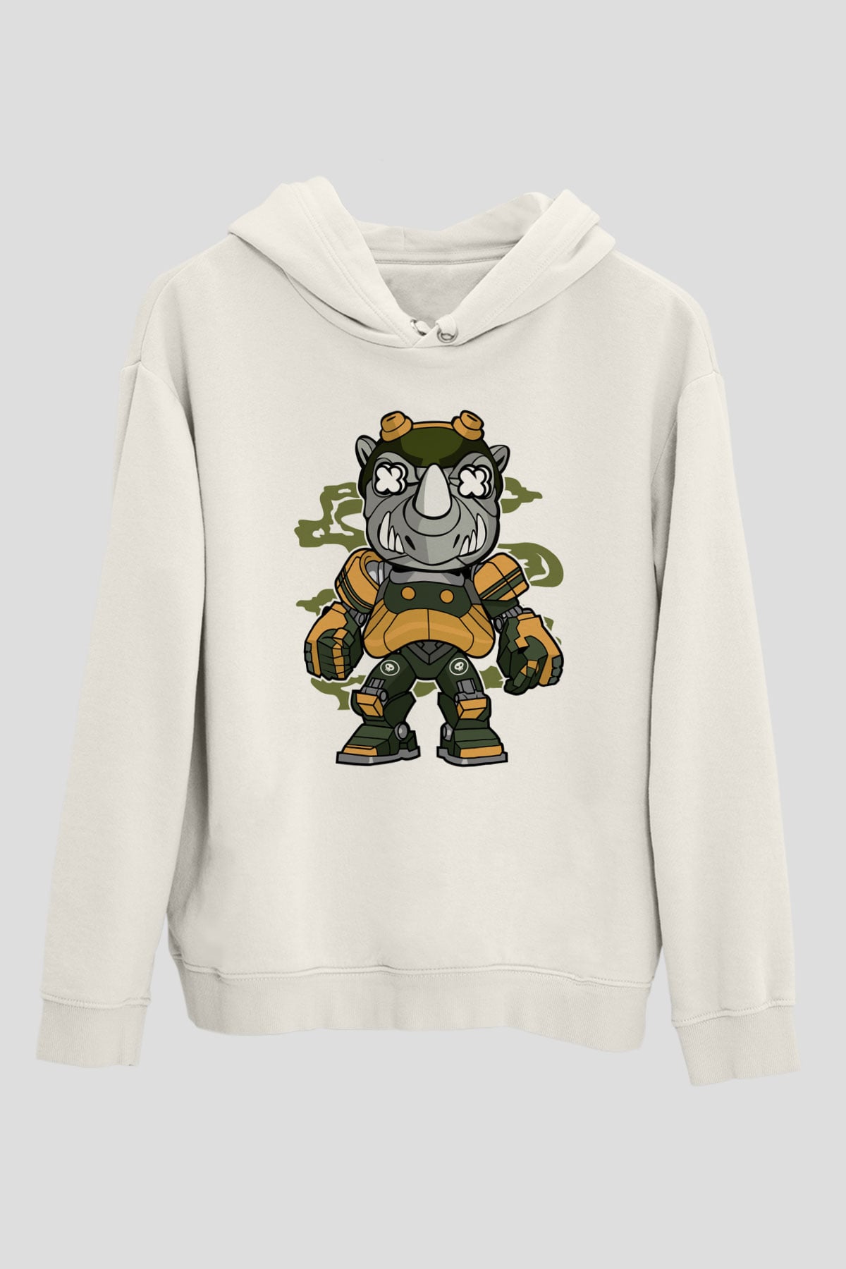 Rock Steady Mecha Baskılı Beyaz Unisex Hoodie