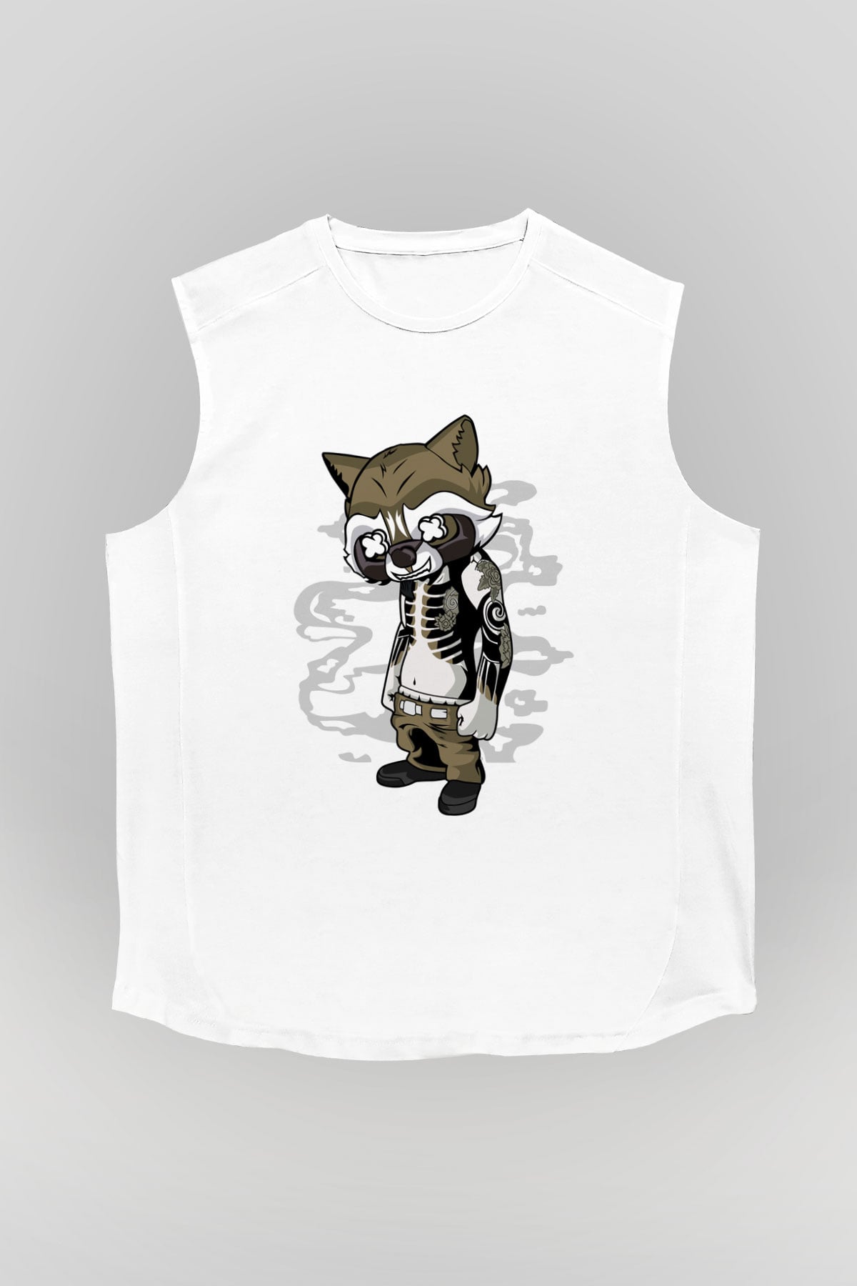 Rocket Gangster Baskılı Beyaz Unisex Kolsuz Tişört