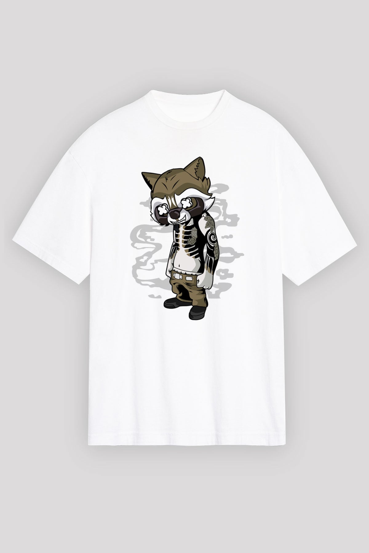 Rocket Gangster Baskılı Beyaz Unisex Oversize Tişört