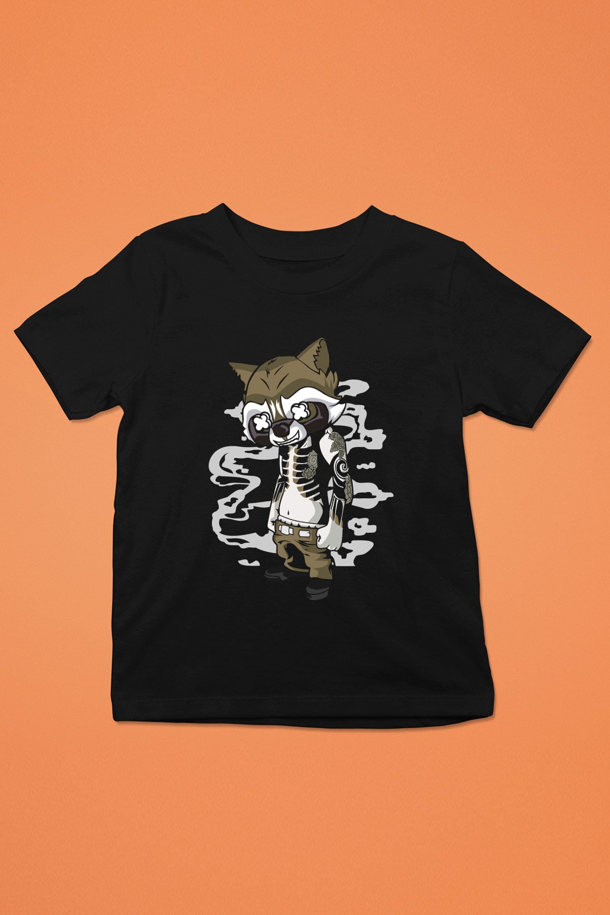 Rocket Gangster Baskılı Siyah Çocuk Unisex Tişört