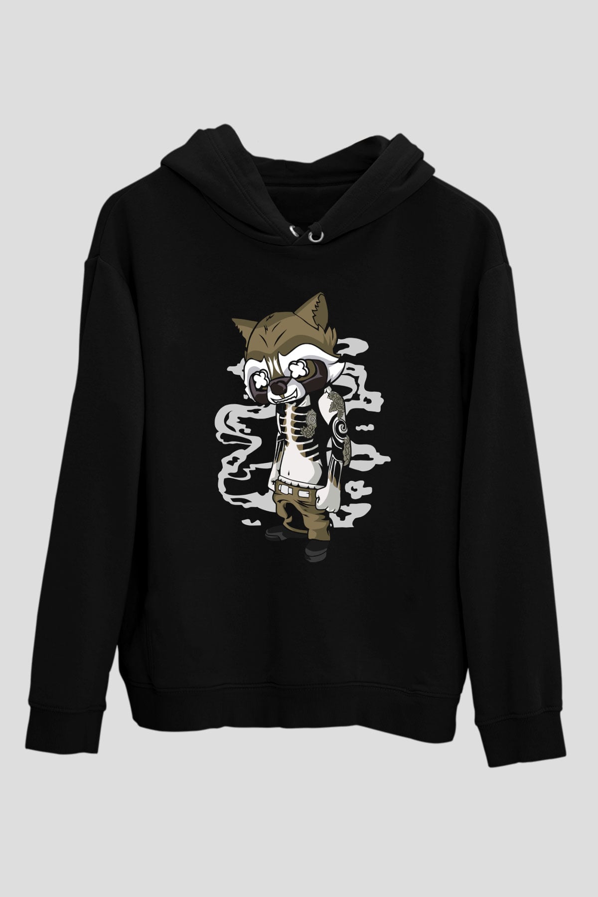 Rocket Gangster Baskılı Siyah Unisex Hoodie