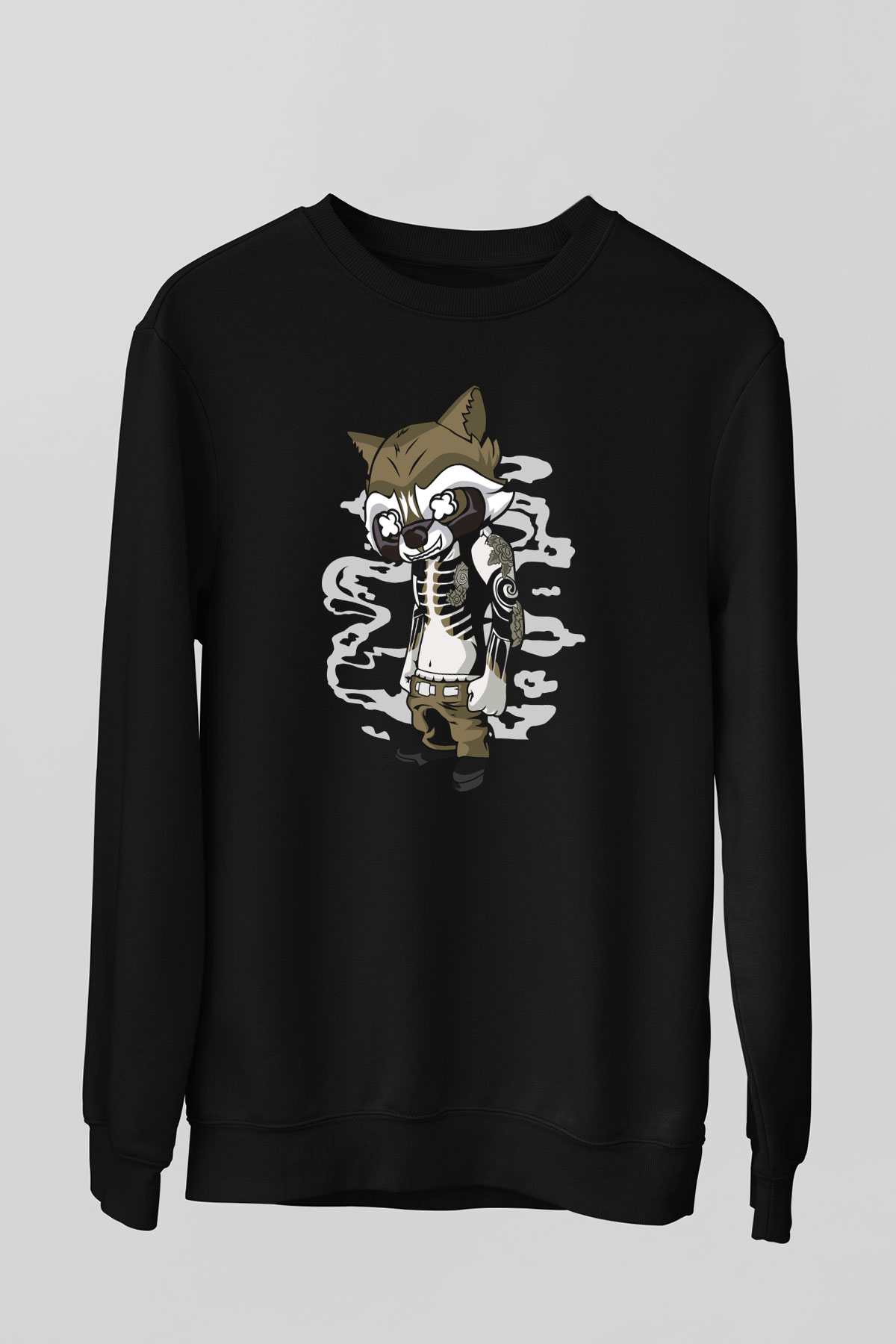 Rocket Gangster Baskılı Siyah Unisex Sweatshirt