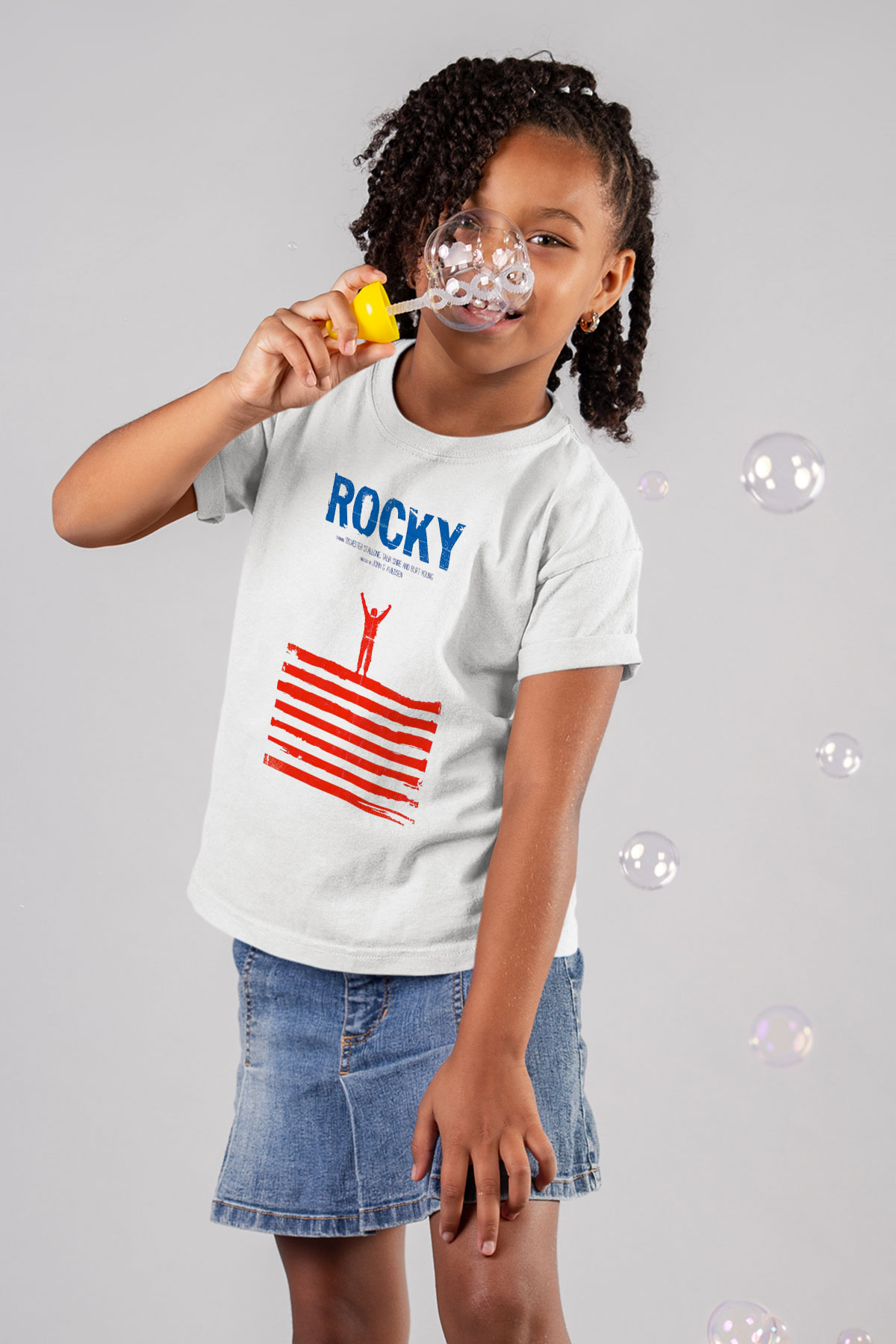 Rocky Baskılı Beyaz Unisex Çocuk Tişört