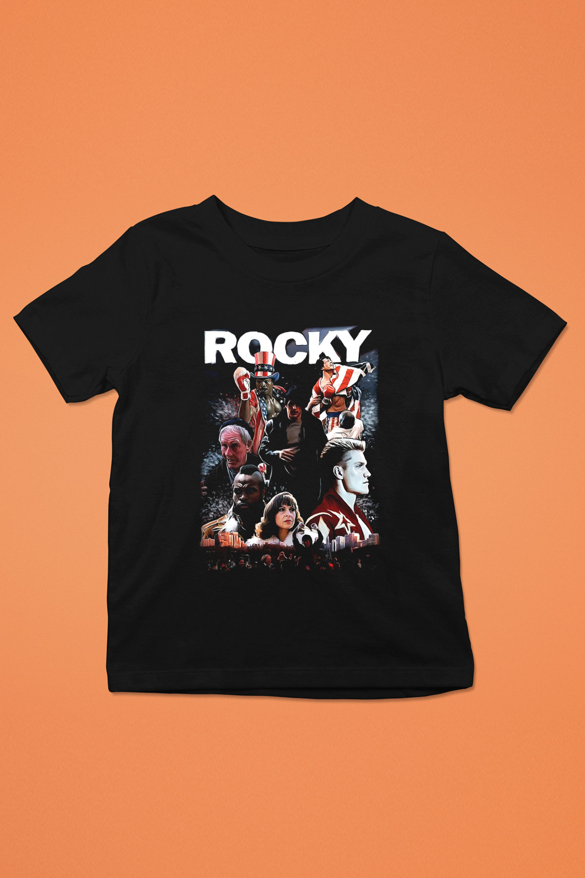 Rocky Baskılı Siyah Unisex Çocuk Tişört