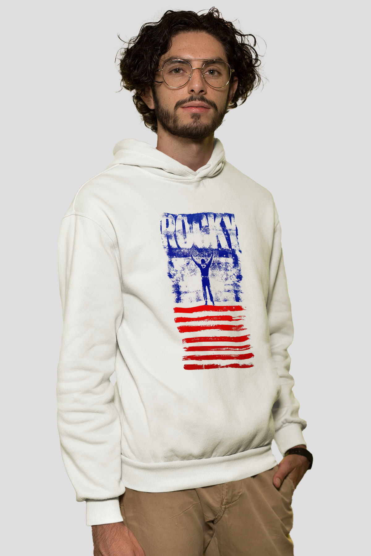 Rocky Beyaz Unisex Hoodie