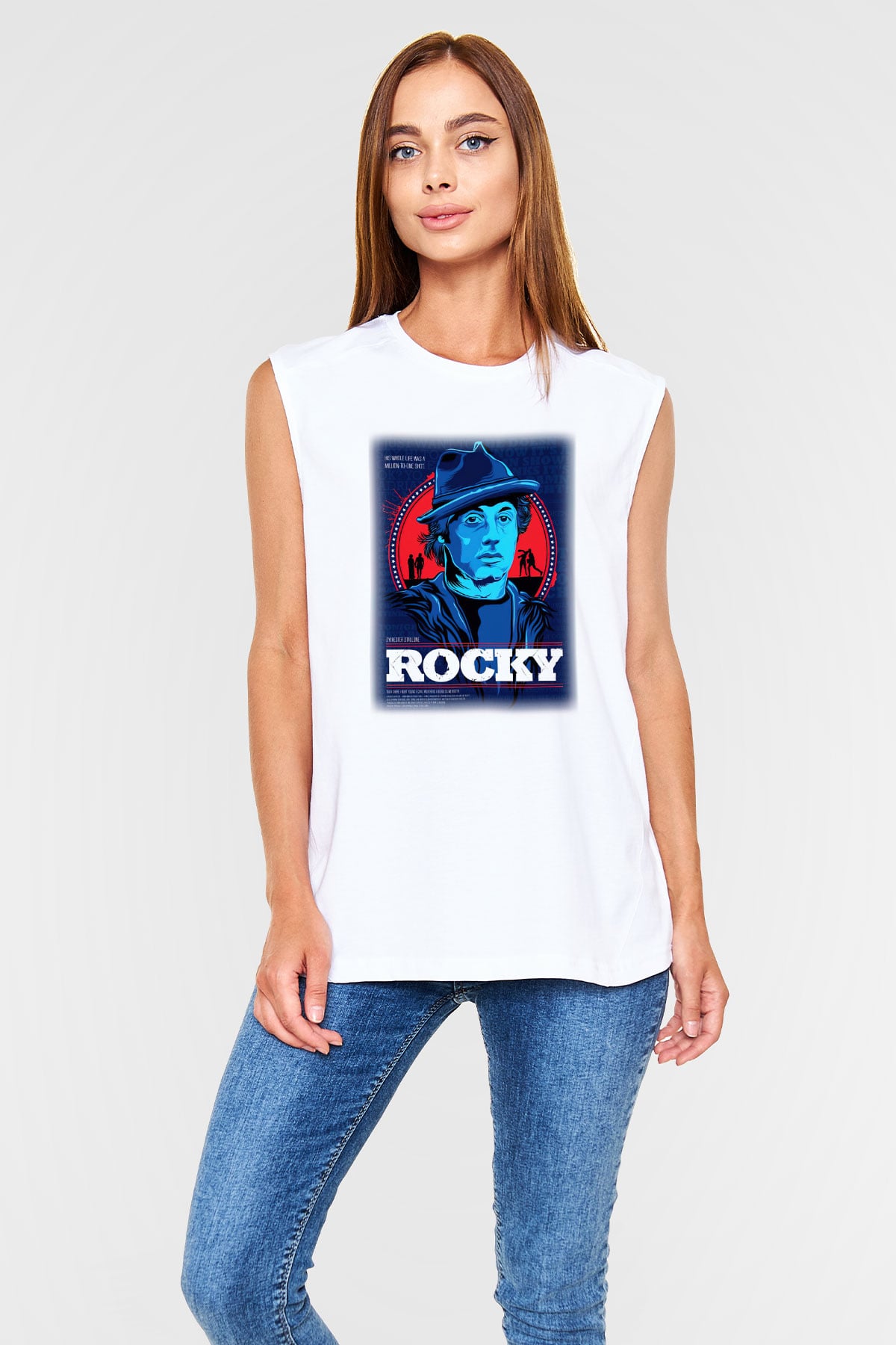 Rocky Beyaz Unisex Kolsuz Tişört