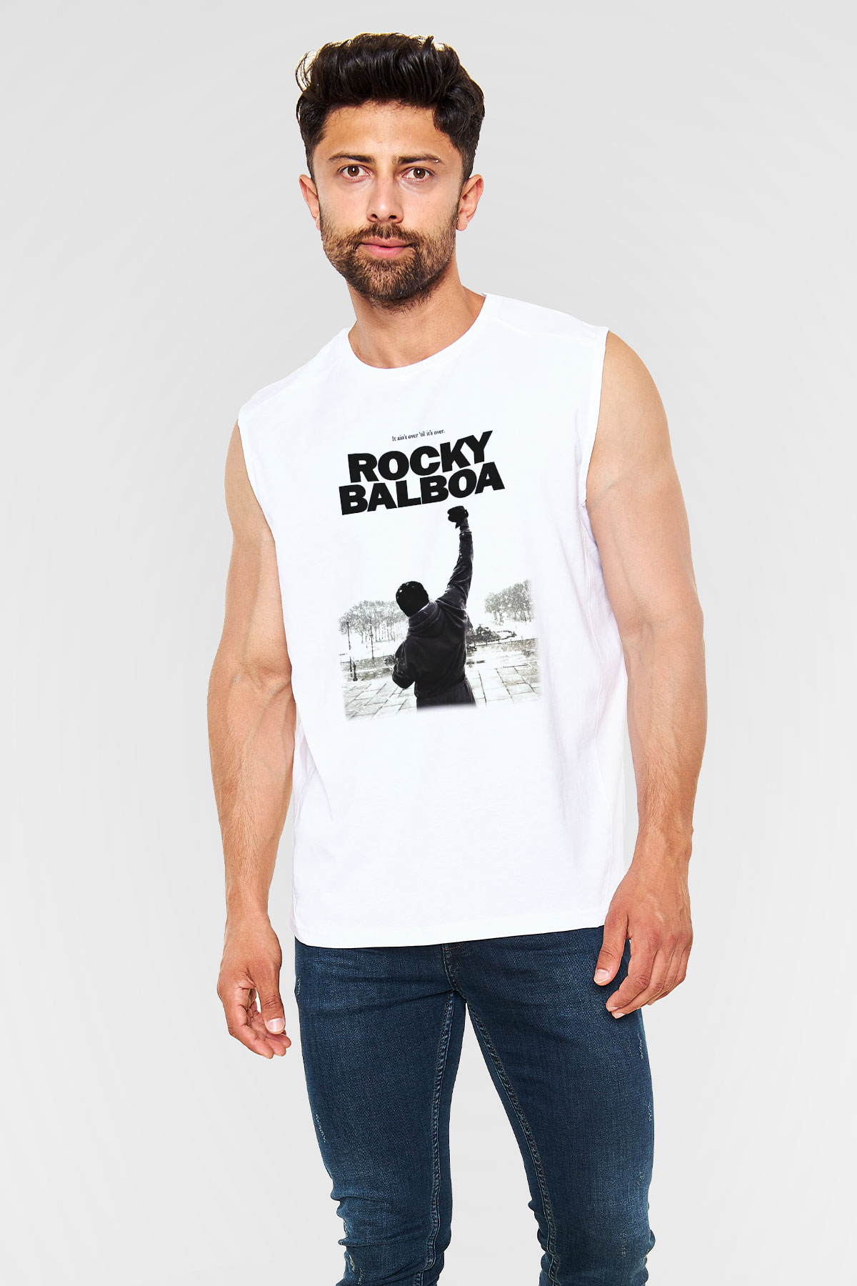 Rocky Beyaz Unisex Kolsuz Tişört