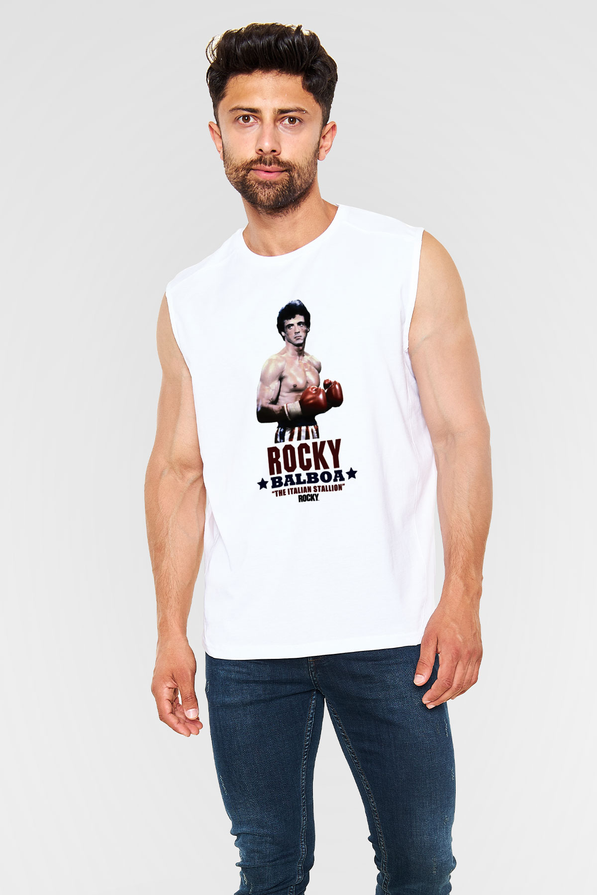 Rocky Beyaz Unisex Kolsuz Tişört