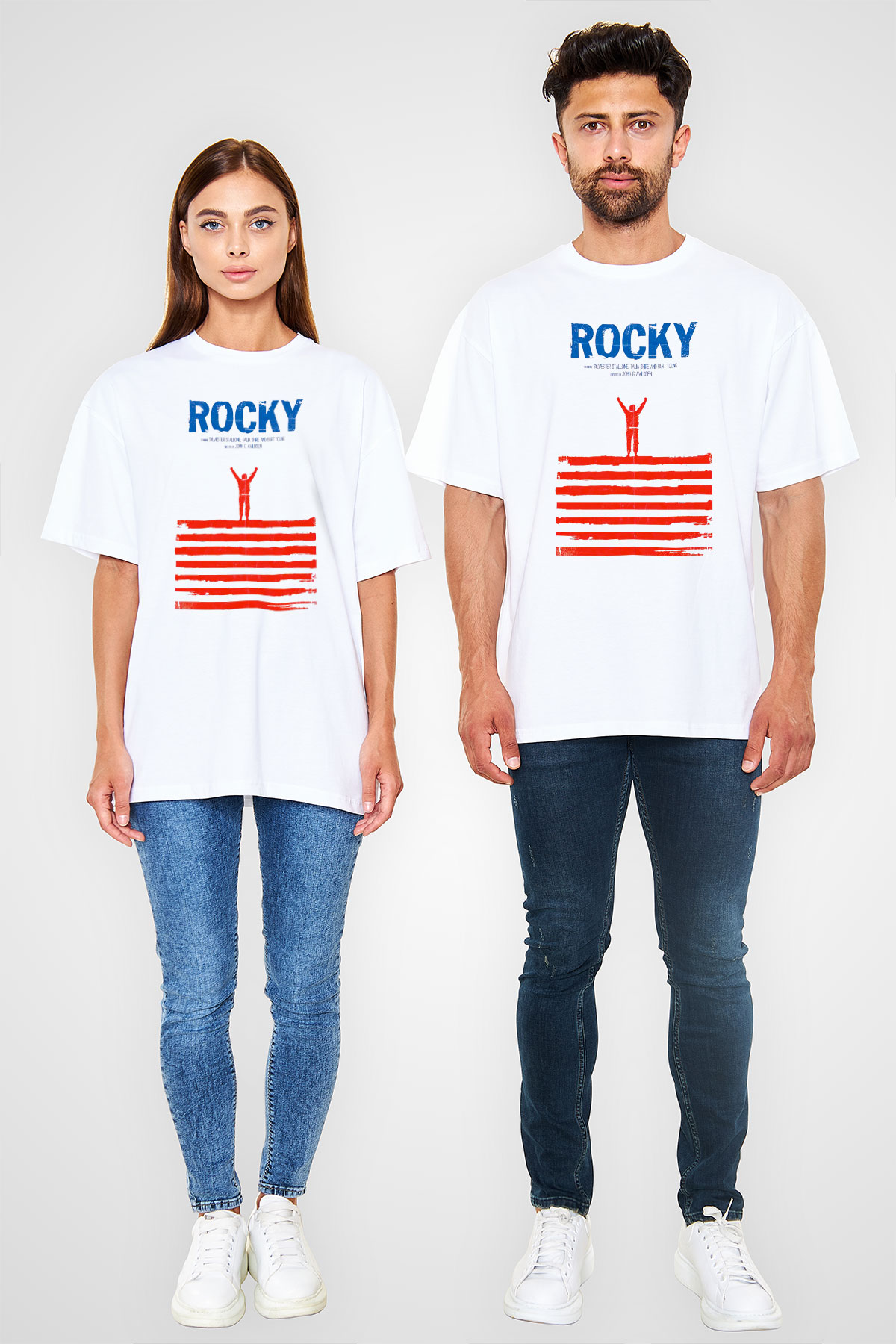 Rocky Beyaz Unisex Oversize Tişört T-Shirt
