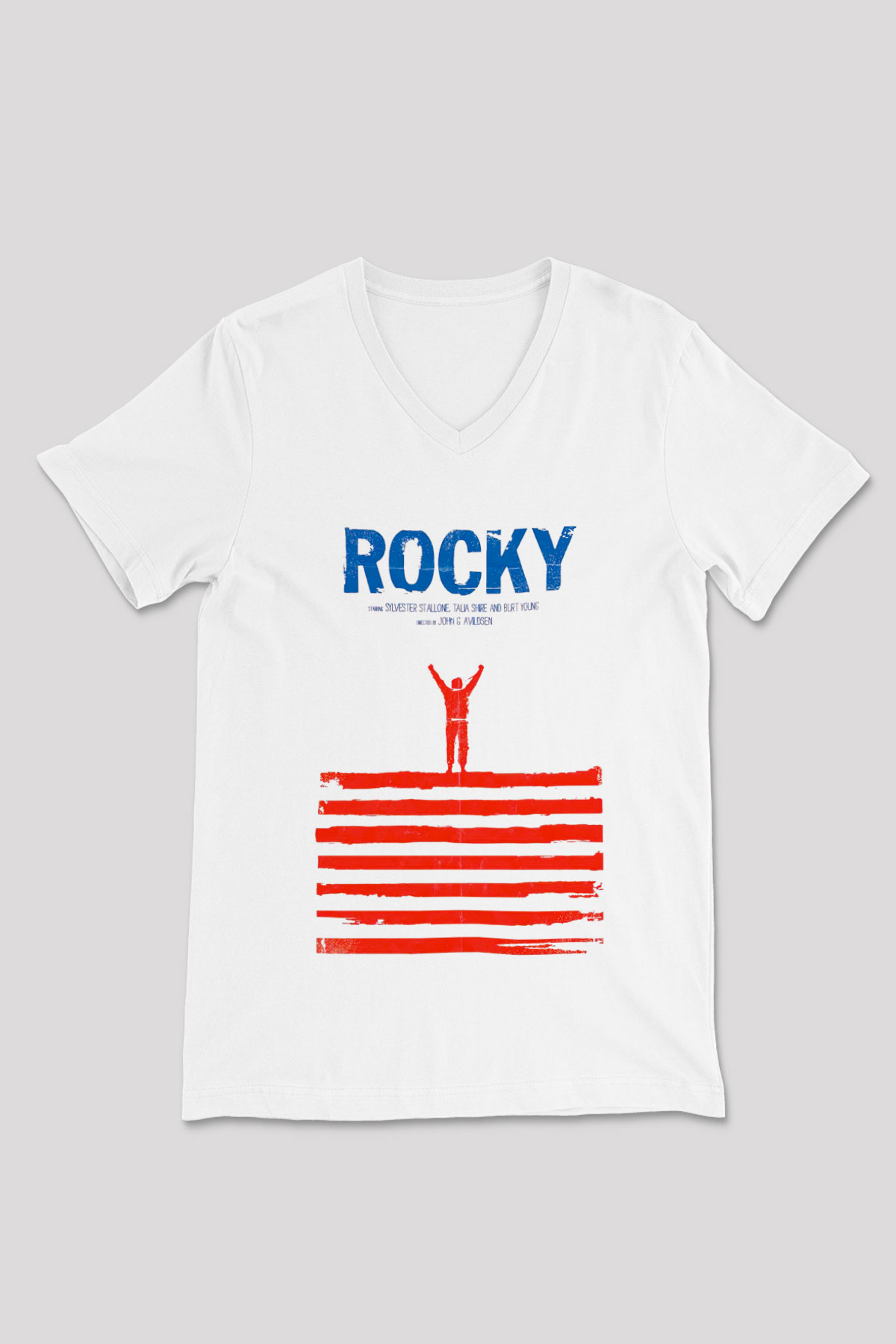 Rocky Beyaz Unisex V Yaka Tişört T-Shirt