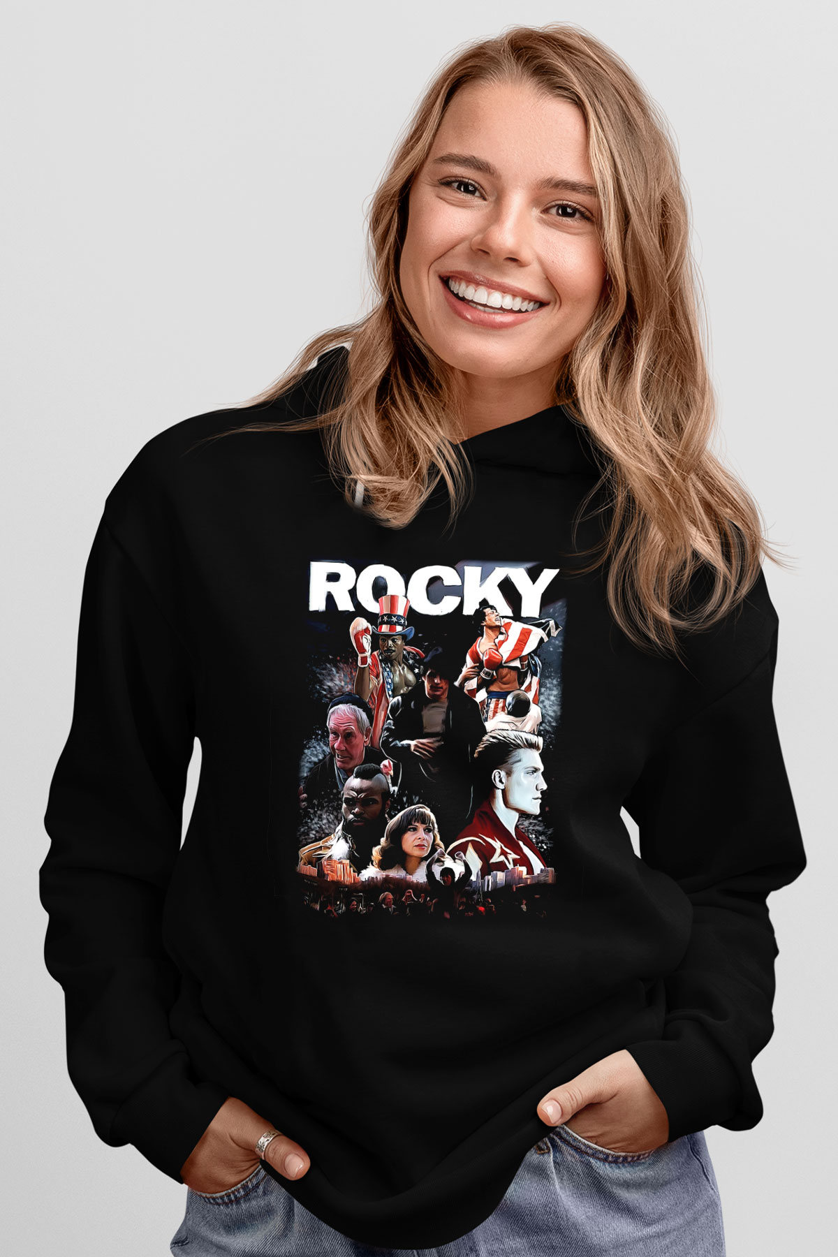 Rocky Siyah Unisex Kapşonlu Sweatshirt
