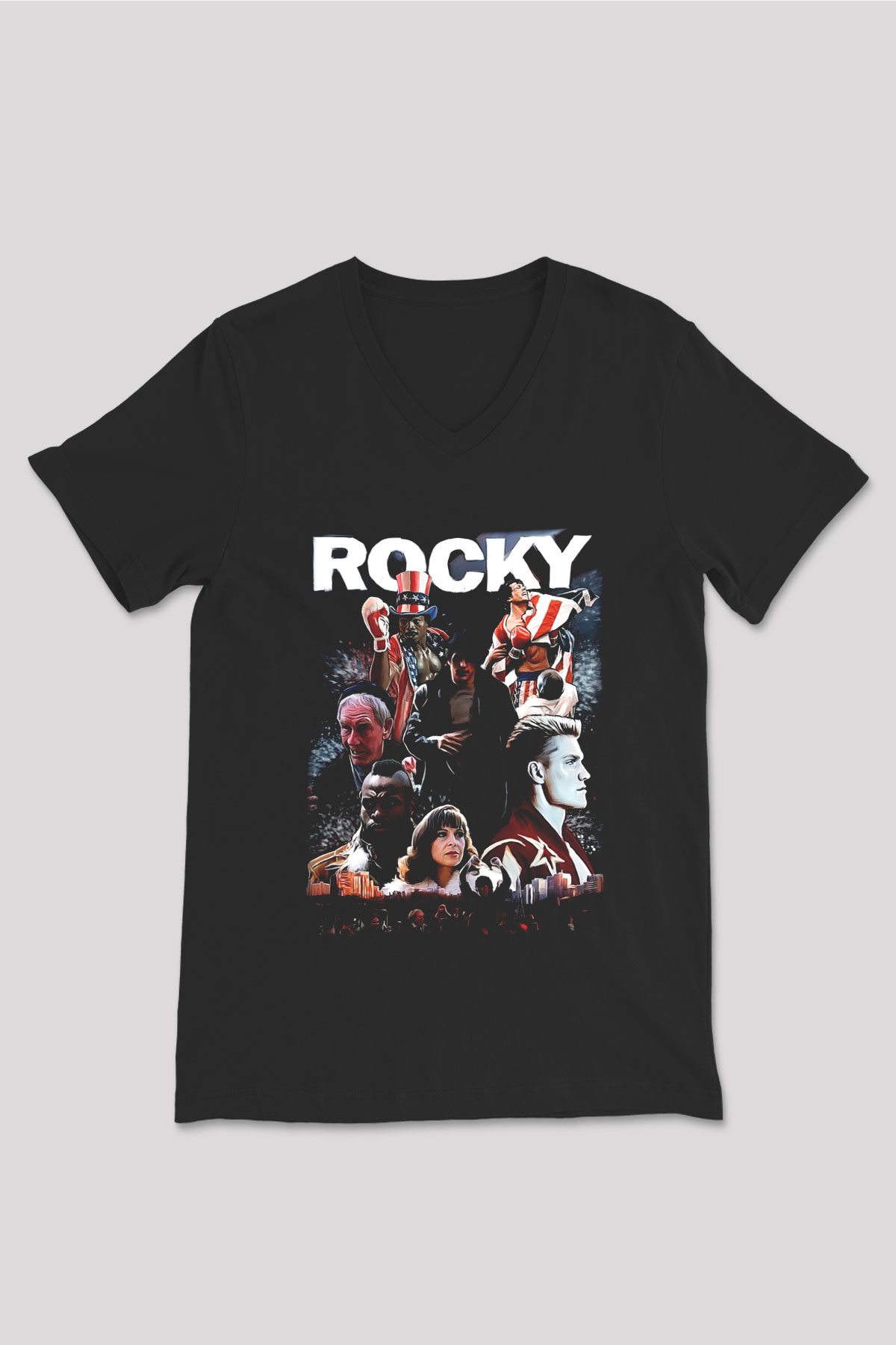 Rocky Siyah Unisex V Yaka Tişört T-Shirt