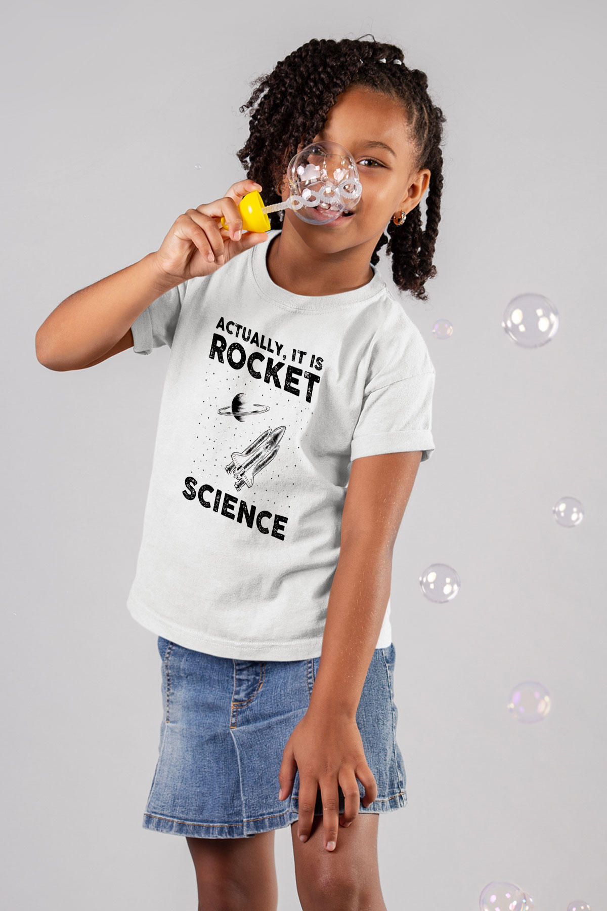 Roket Bilim Baskılı Unisex Beyaz Çocuk Tişörtü - Tshirt