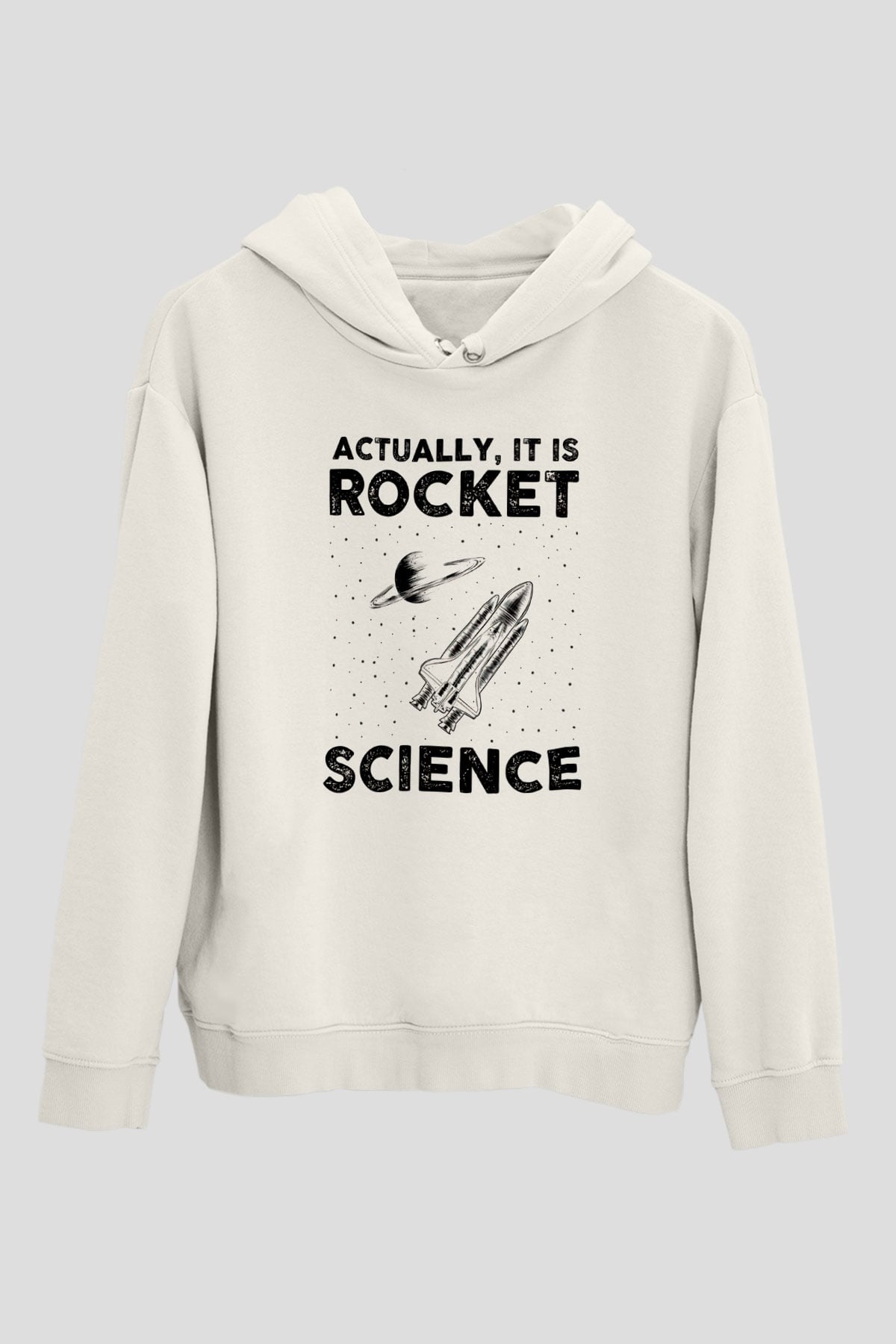 Roket Bilim Baskılı Unisex Ekru Hoodie