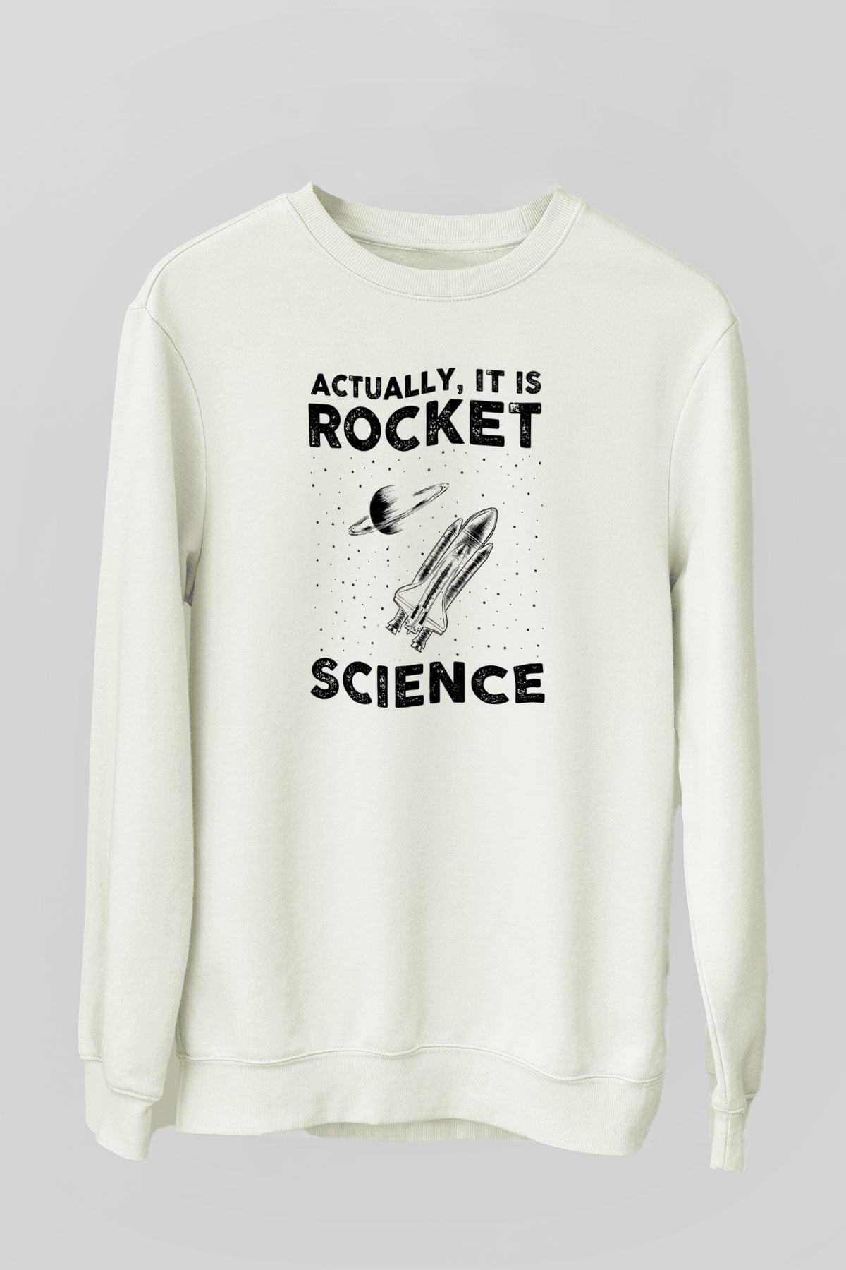 Roket Bilim Baskılı Unisex Ekru Sweatshirt