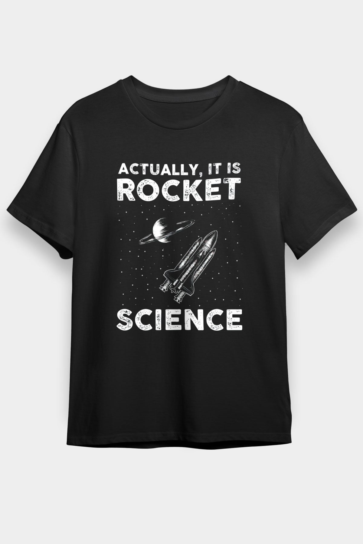 Roket Bilim Baskılı Unisex Siyah Tişört - Tshirt