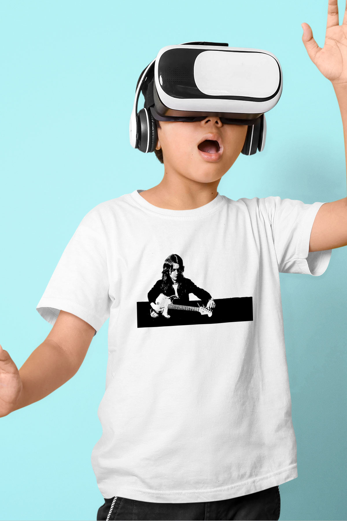 Rory Gallagher Baskılı Beyaz Unisex Beyaz Çocuk Tişört - Tshirt