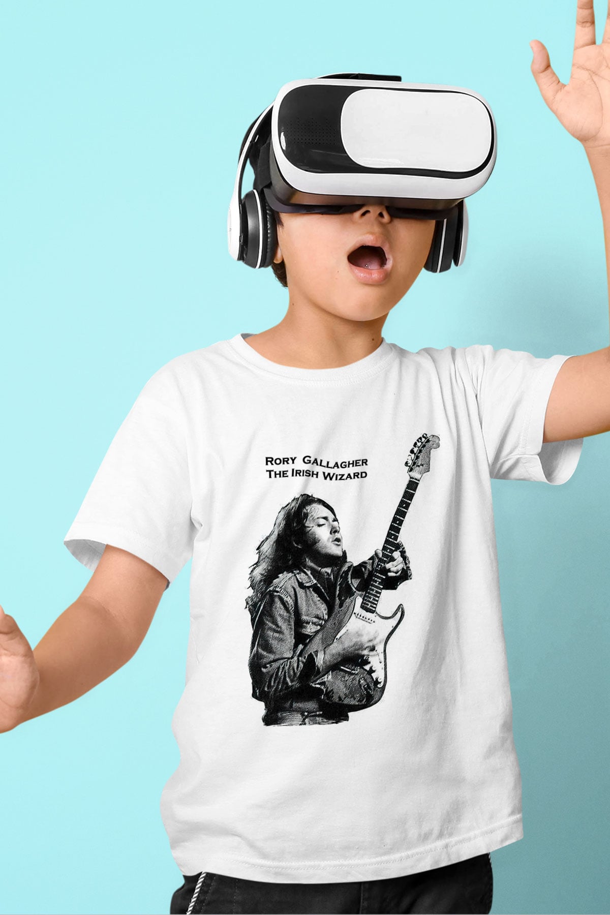 Rory Gallagher Baskılı Beyaz Unisex Beyaz Çocuk Tişört - Tshirt