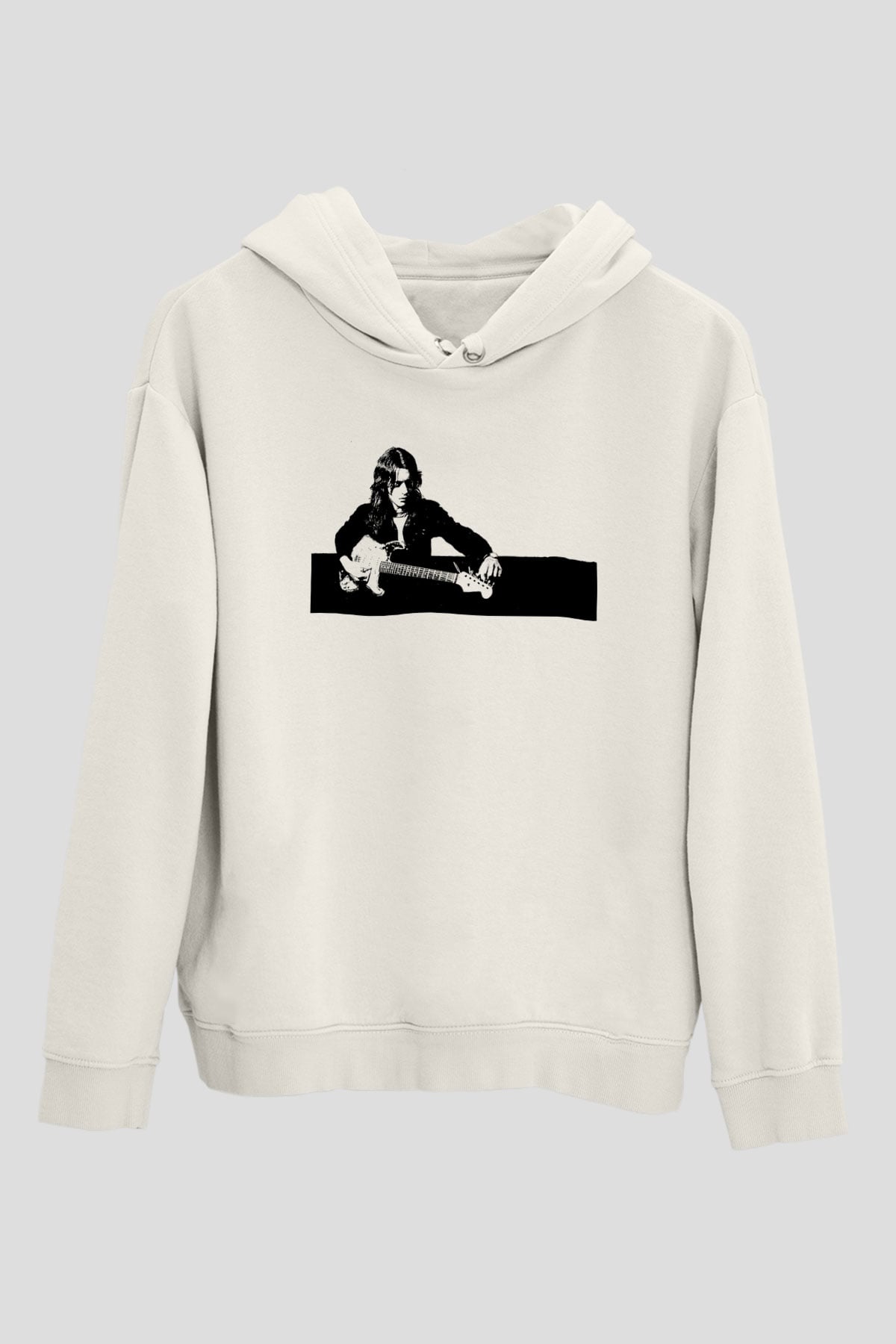 Rory Gallagher Baskılı Beyaz Unisex Kapüşonlu Sweatshirt
