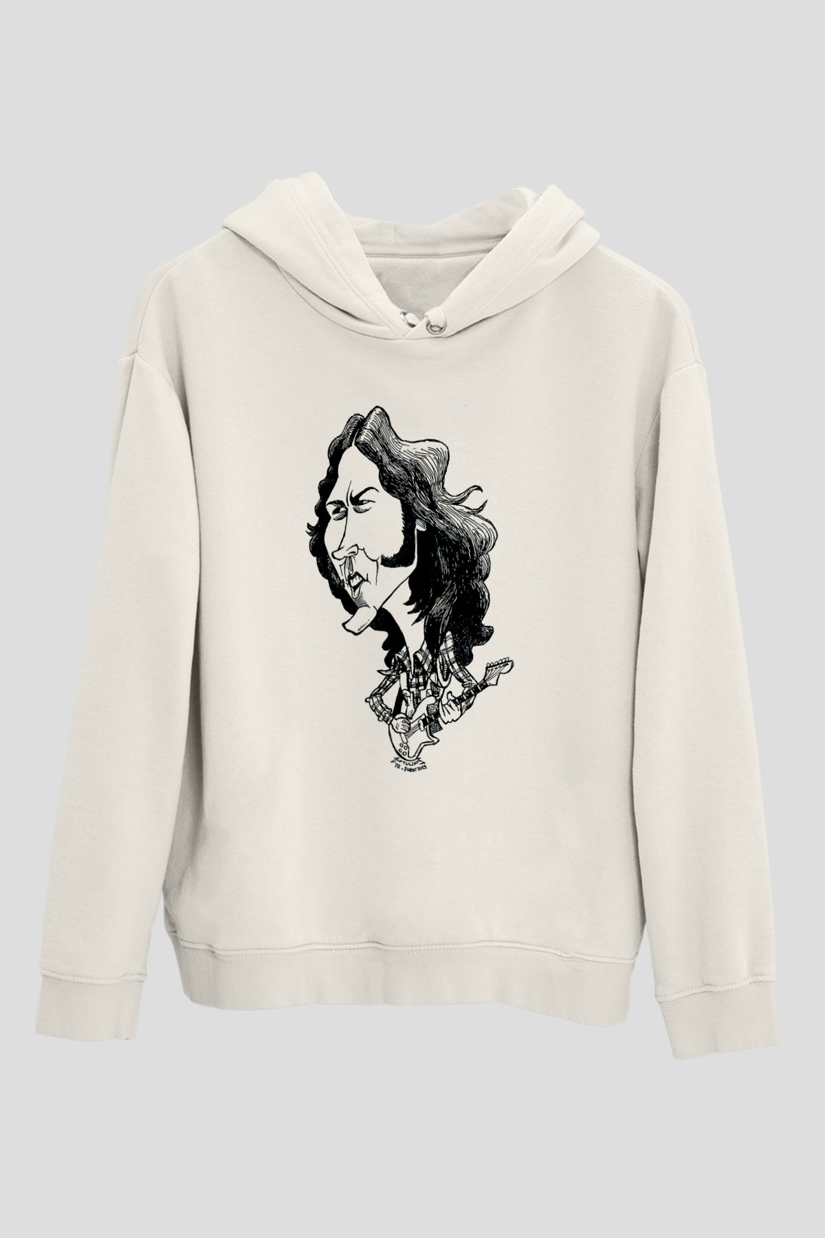 Rory Gallagher Baskılı Beyaz Unisex Kapüşonlu Sweatshirt
